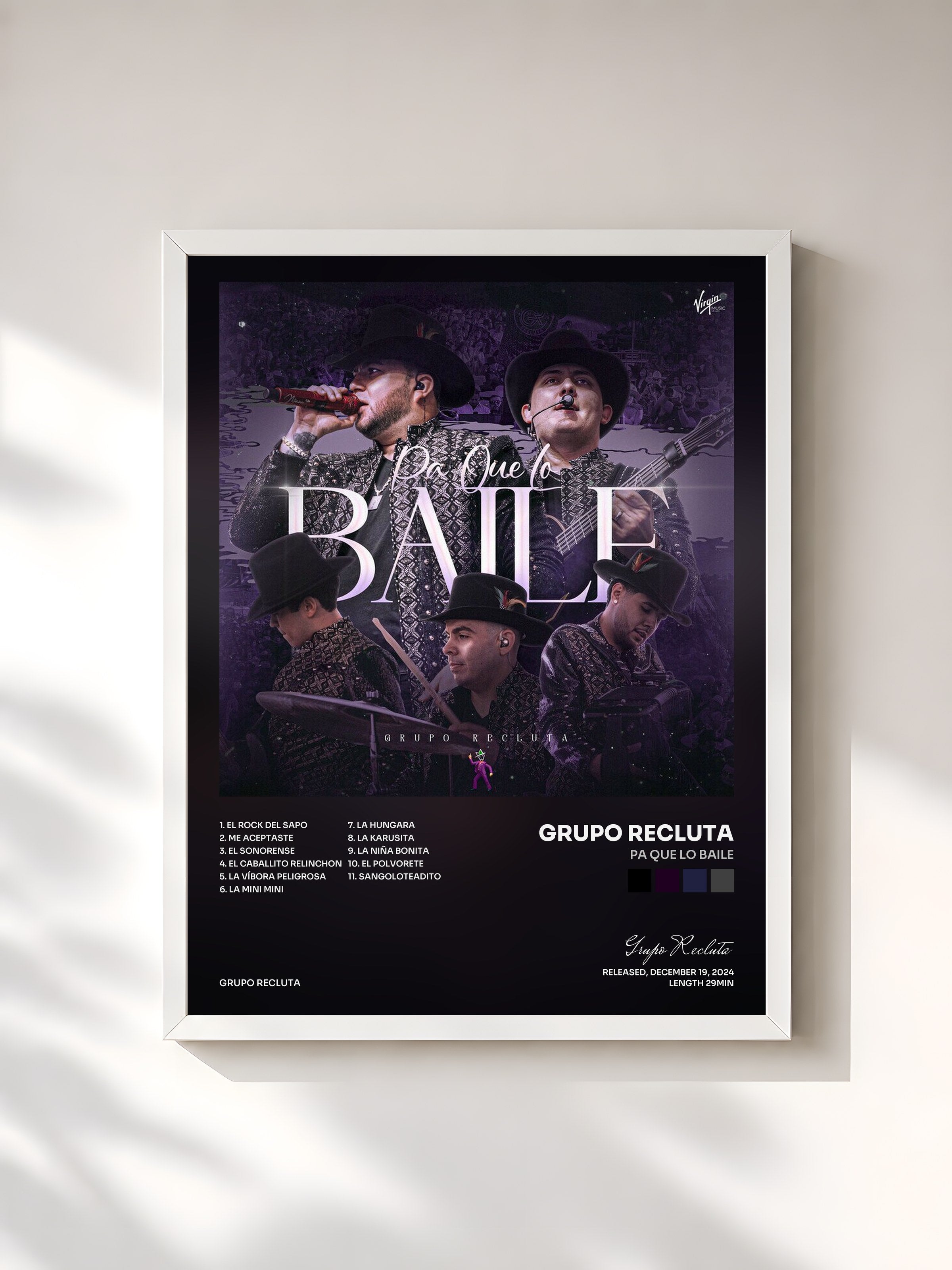 #blanc Tableau de l'album Pa Que Lo Baile de Grupo Recluta, cadre blanc, imprimé et encadré en France