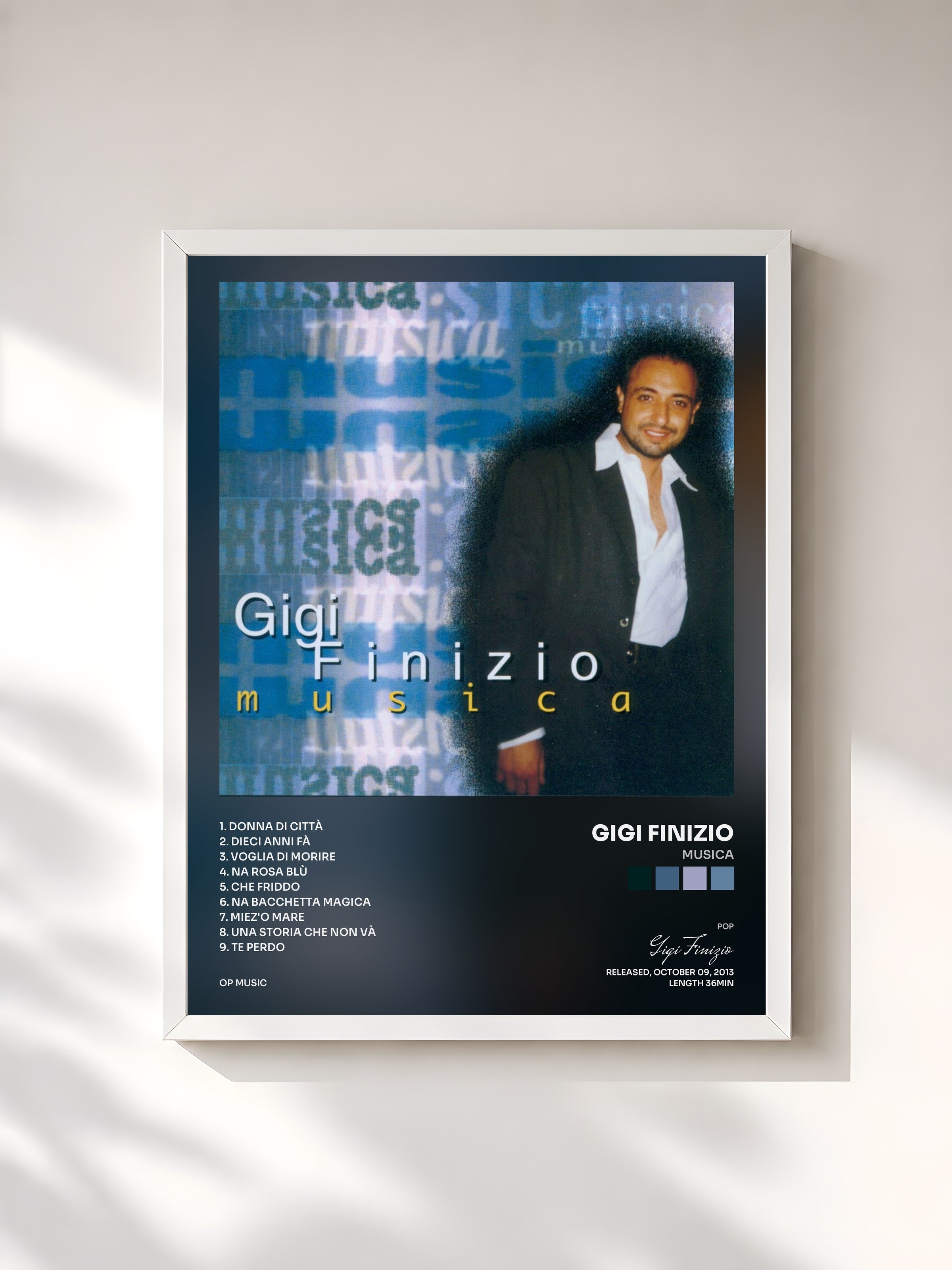 #blanc Tableau de l'album Musica de Gigi Finizio, cadre blanc, imprimé et encadré en France