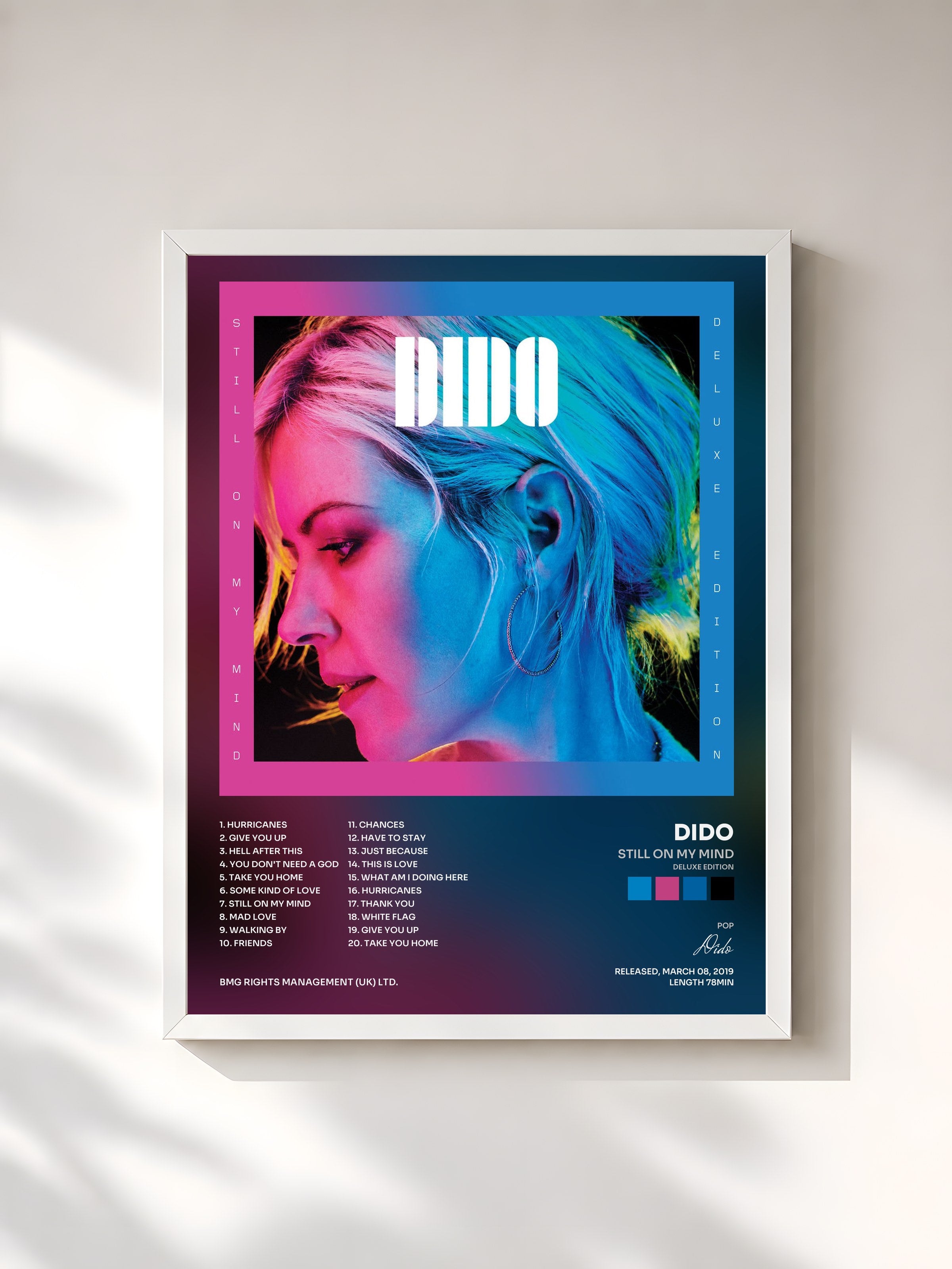 #blanc Tableau de l'album Still on My Mind (Deluxe Edition) de Dido, cadre blanc, imprimé et encadré en France