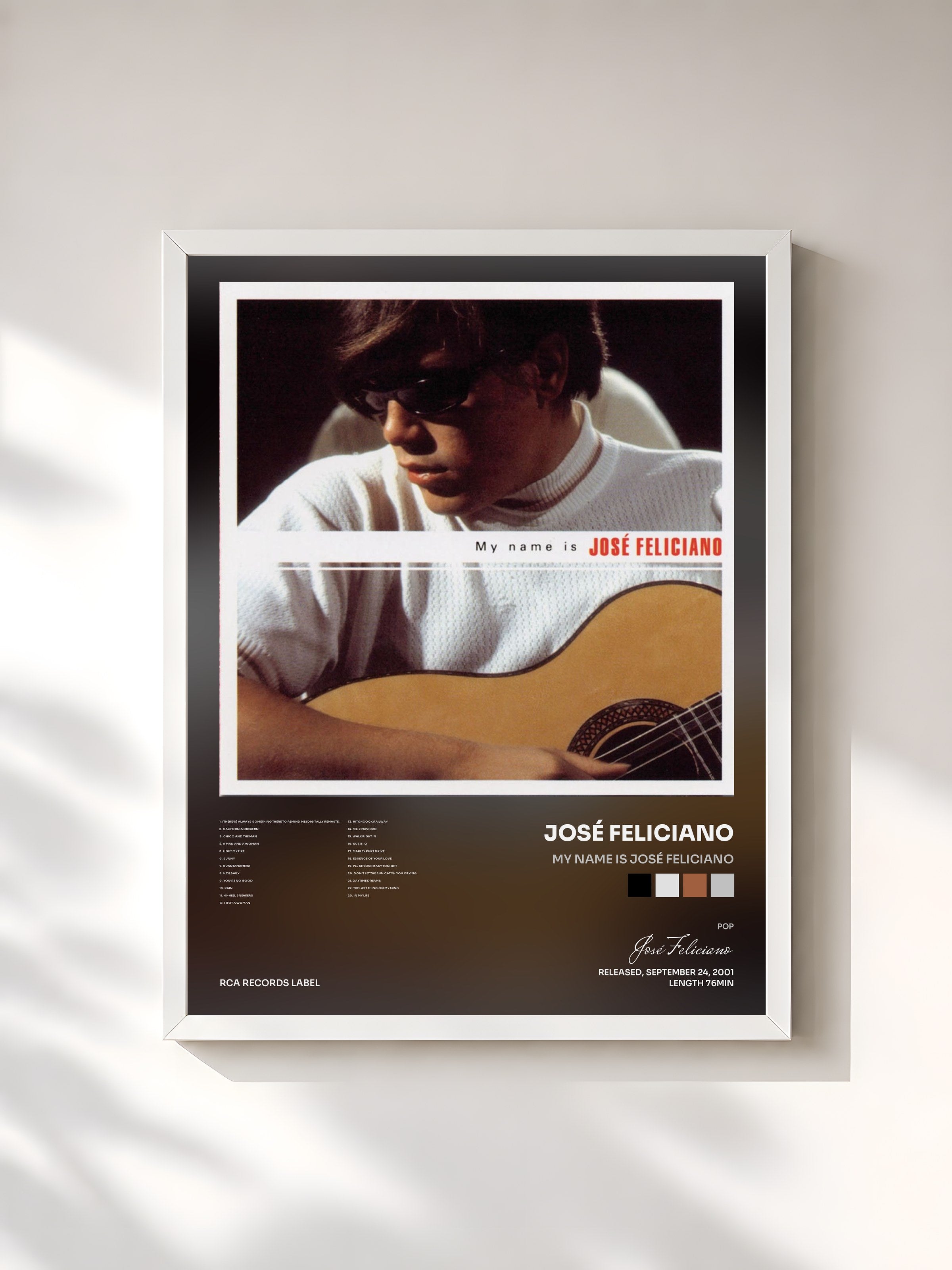 #blanc Tableau de l'album My Name Is José Feliciano de José Feliciano, cadre blanc, imprimé et encadré en France