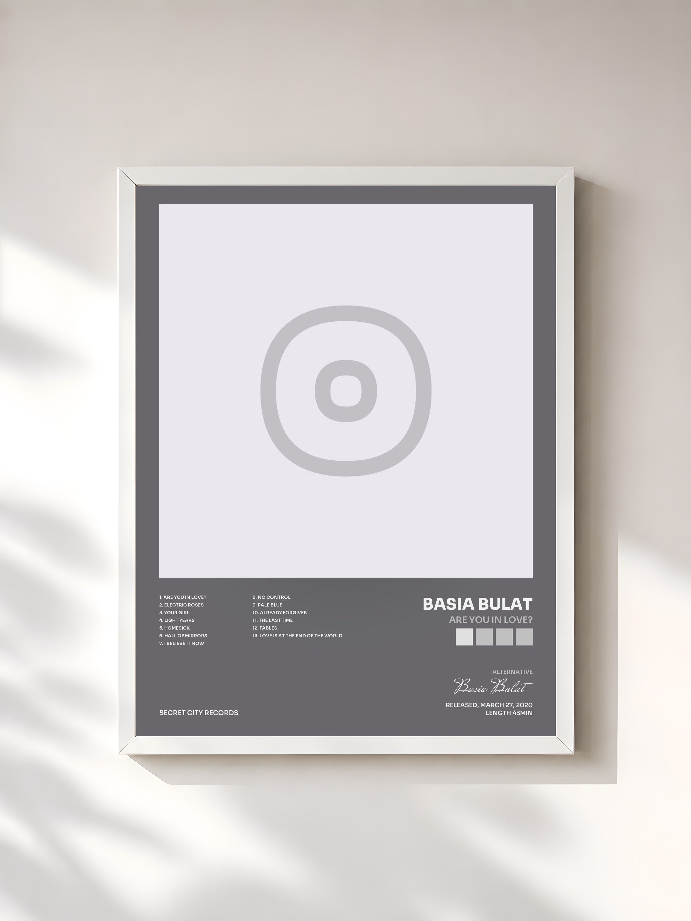 #blanc Tableau de l'album Are You in Love? de Basia Bulat, cadre blanc, imprimé et encadré en France