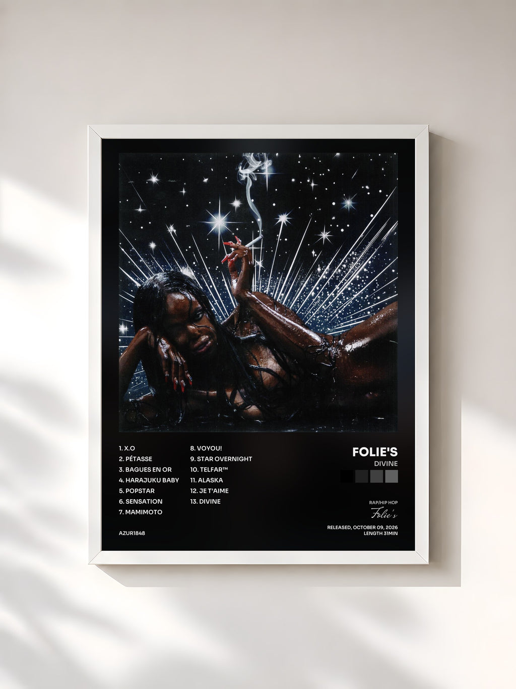 #blanc Tableau de l'album Divine de Folie's, cadre blanc, imprimé et encadré en France