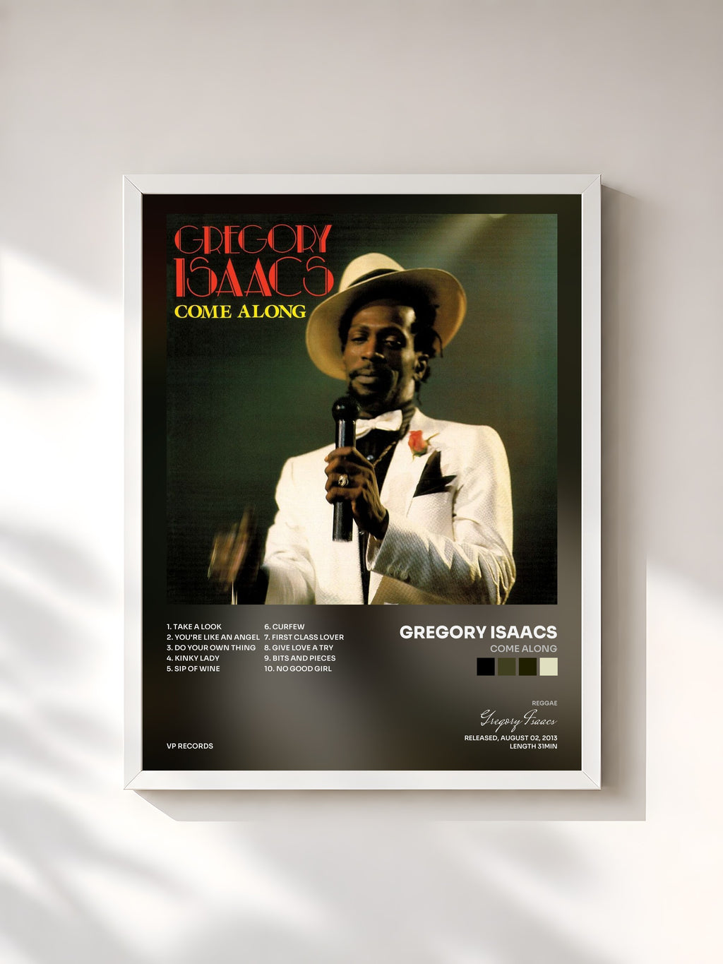 #blanc Tableau de l'album Come Along de Gregory Isaacs, cadre blanc, imprimé et encadré en France