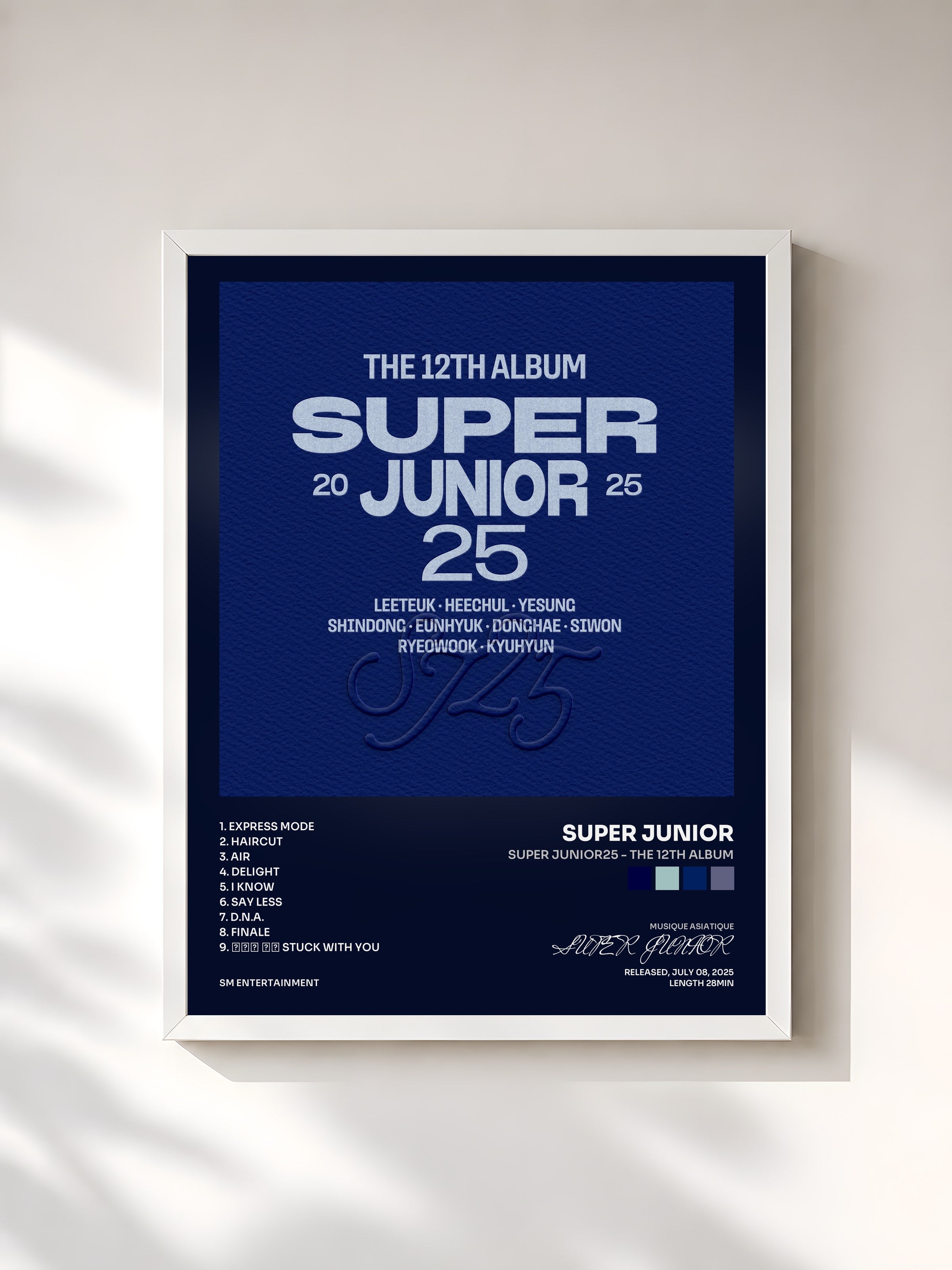 #blanc Tableau de l'album Super Junior25 - The 12th Album de SUPER JUNIOR, cadre blanc, imprimé et encadré en France