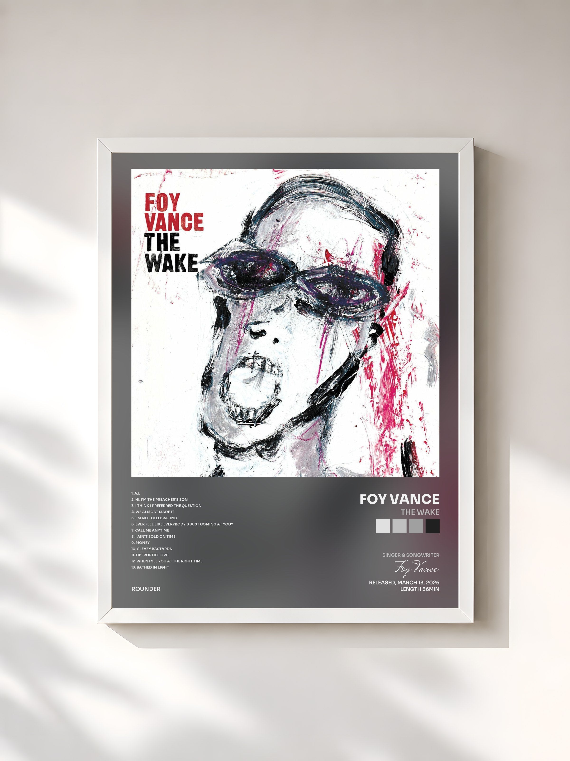 #blanc Tableau de l'album The Wake de Foy Vance, cadre blanc, imprimé et encadré en France