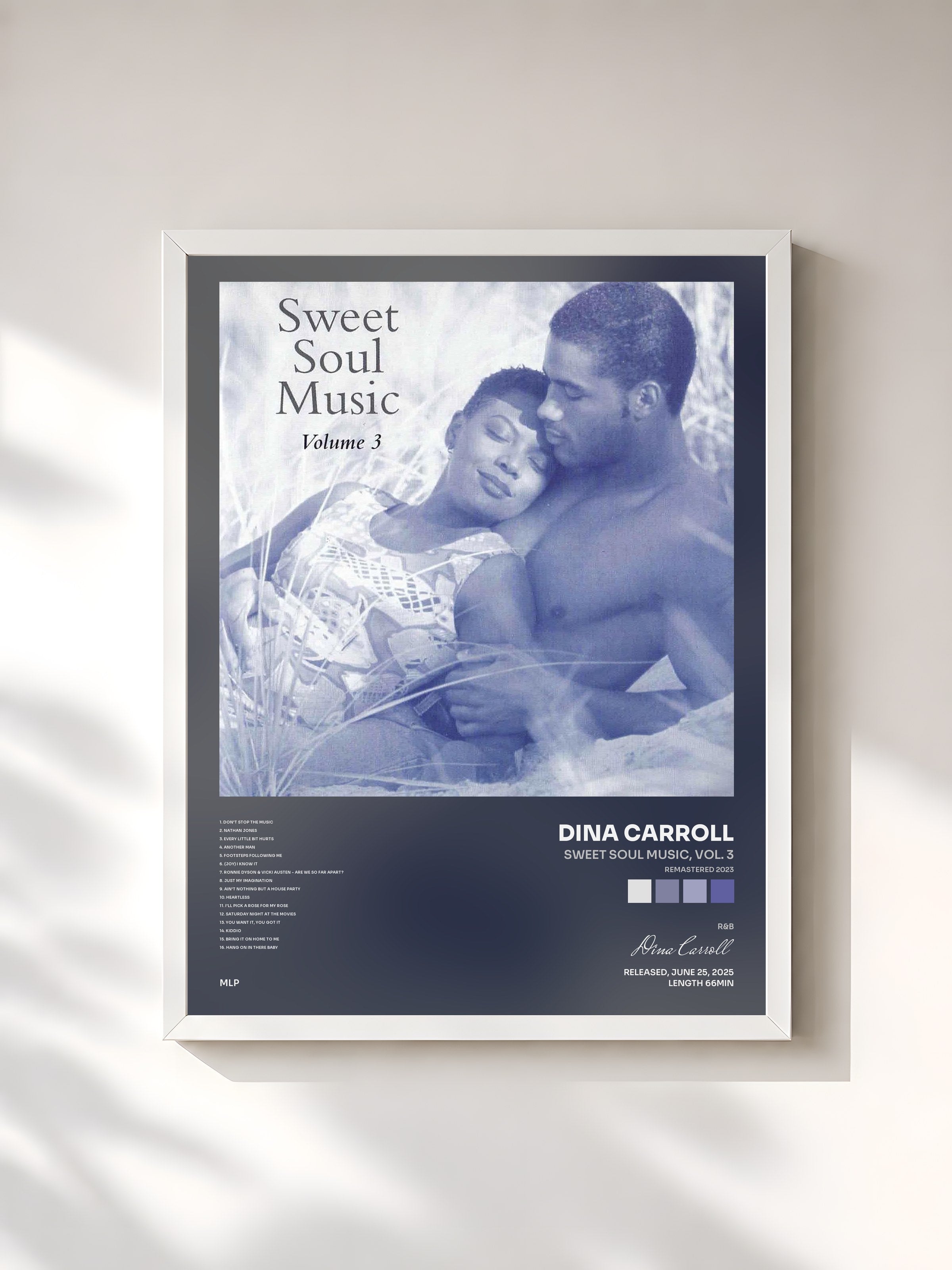 #blanc Tableau de l'album Sweet Soul Music, Vol. 3 (REMASTERED 2023) de Dina Carroll, cadre blanc, imprimé et encadré en France