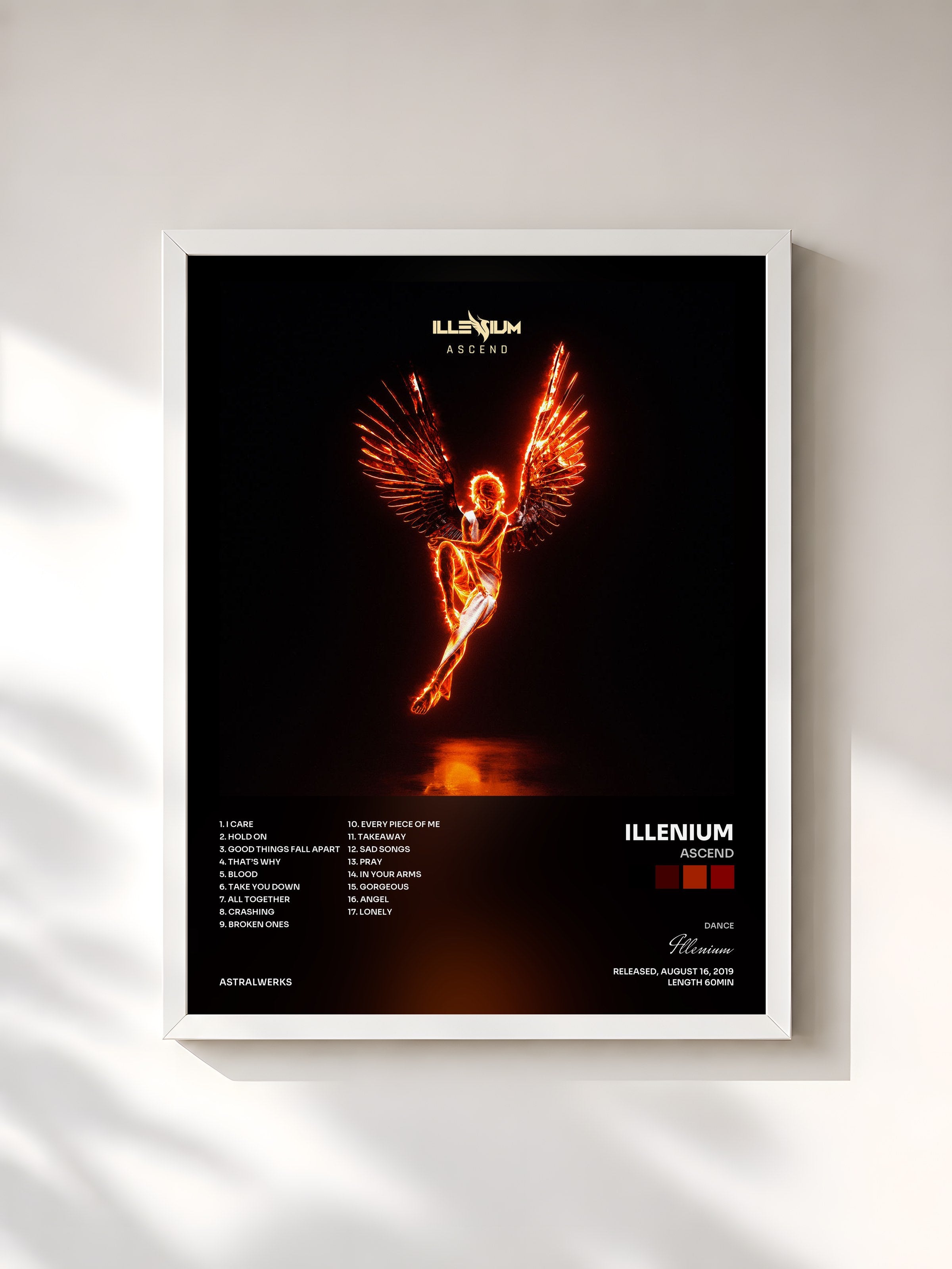 #blanc Tableau de l'album ASCEND de Illenium, cadre blanc, imprimé et encadré en France