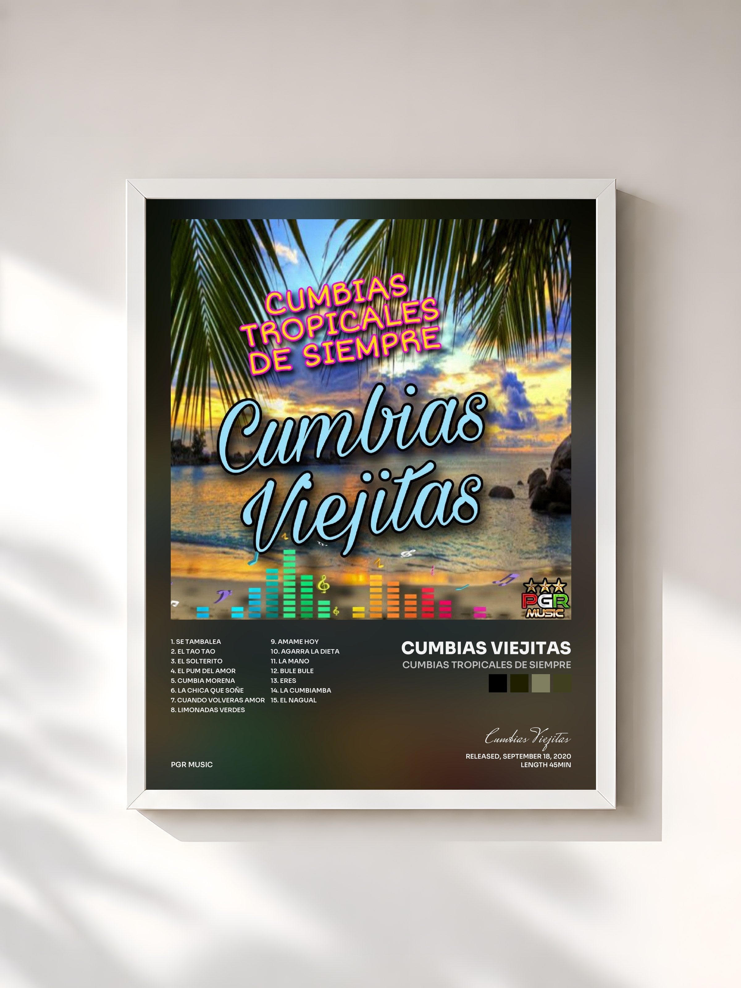 #blanc Tableau de l'album Cumbias Tropicales De Siempre de Cumbias Viejitas, cadre blanc, imprimé et encadré en France