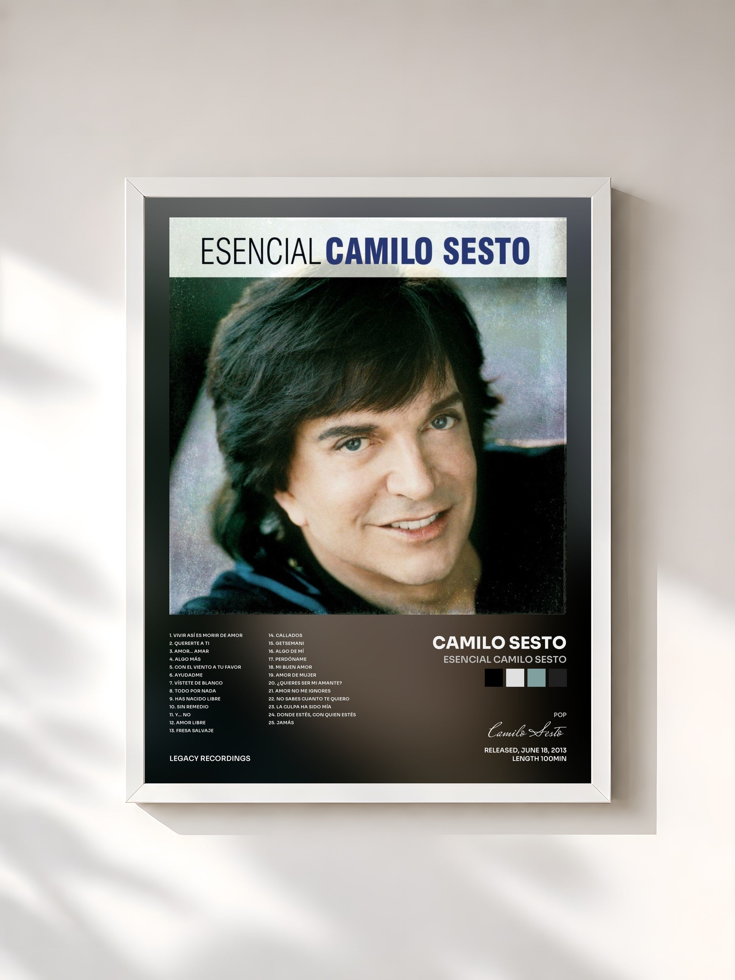 #blanc Tableau de l'album Esencial Camilo Sesto de Camilo Sesto, cadre blanc, imprimé et encadré en France