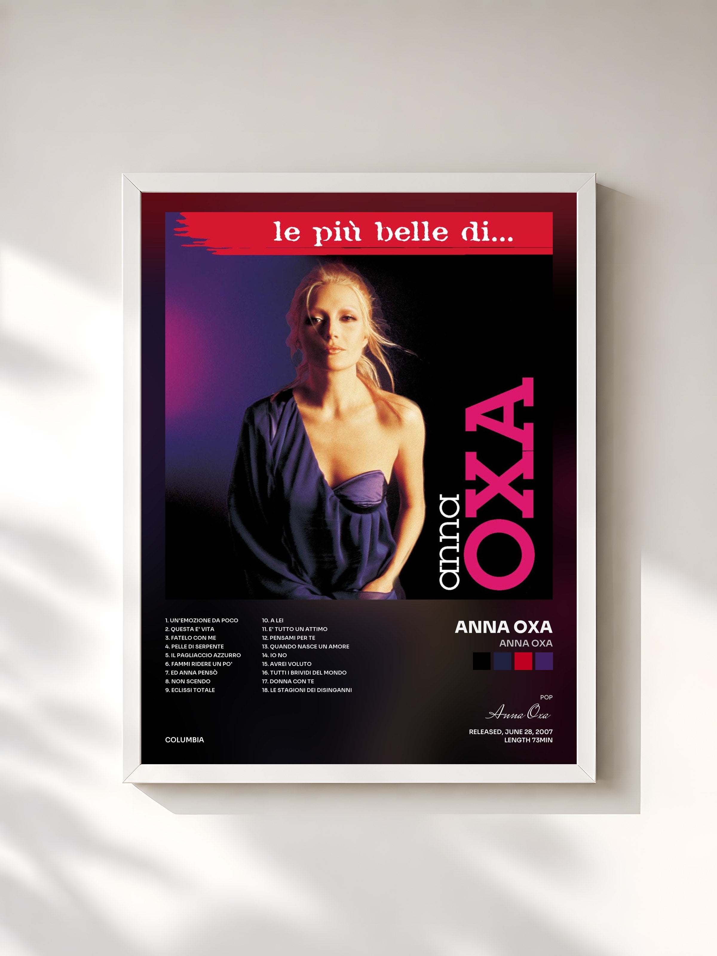 #blanc Tableau de l'album Anna Oxa de Anna Oxa, cadre blanc, imprimé et encadré en France