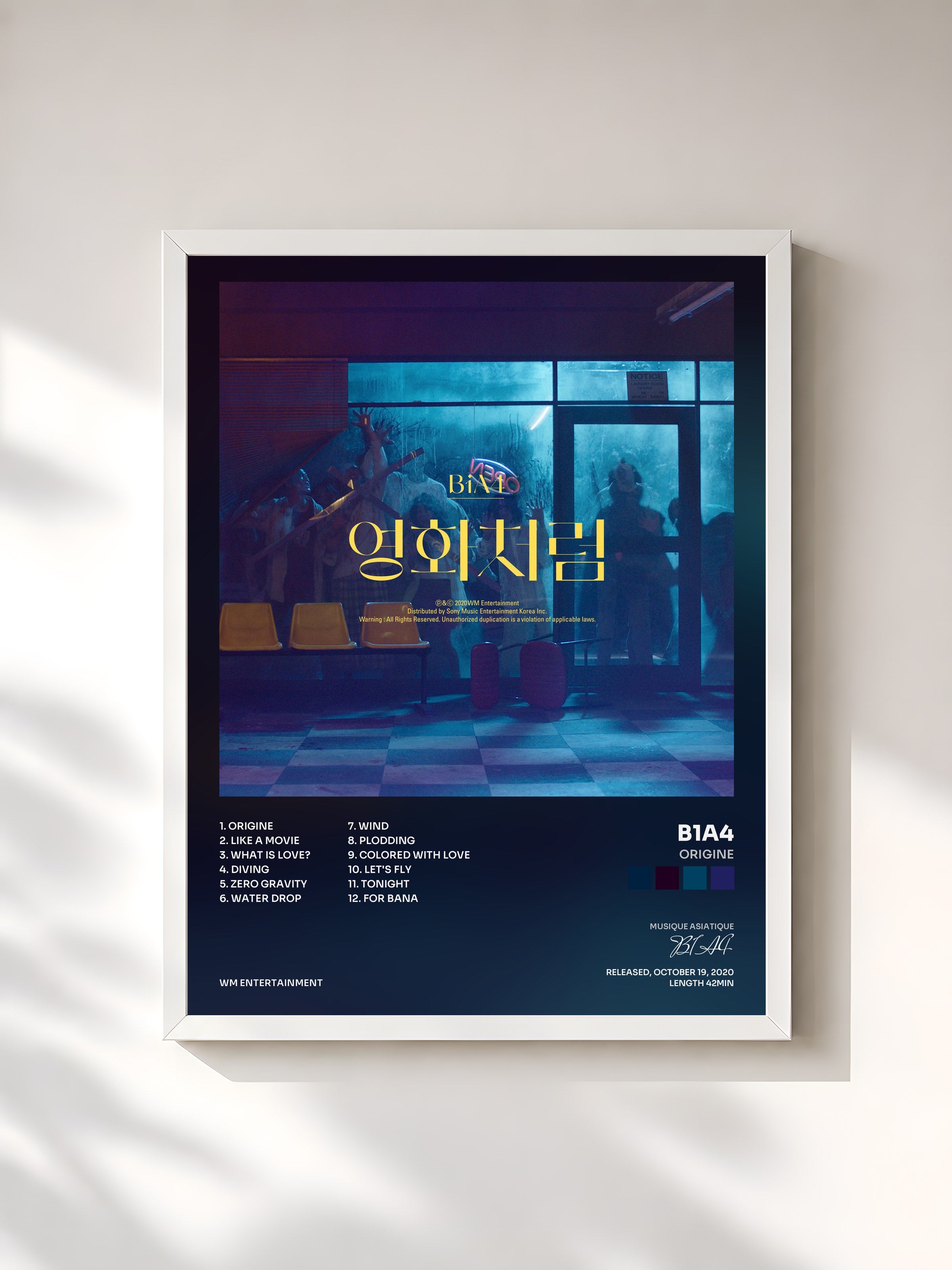 #blanc Tableau de l'album Origine de B1A4, cadre blanc, imprimé et encadré en France