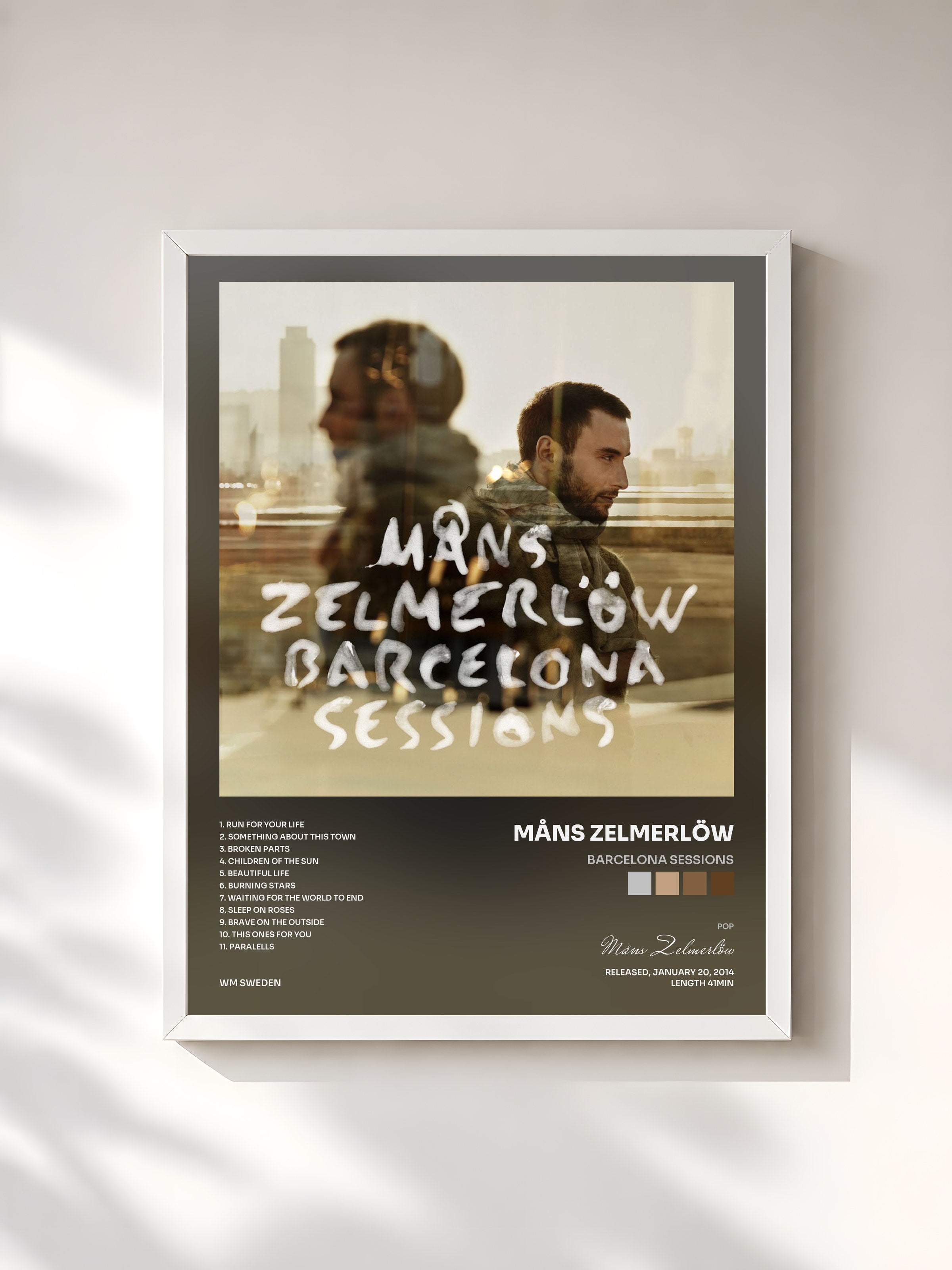 #blanc Tableau de l'album Barcelona Sessions de Måns Zelmerlöw, cadre blanc, imprimé et encadré en France
