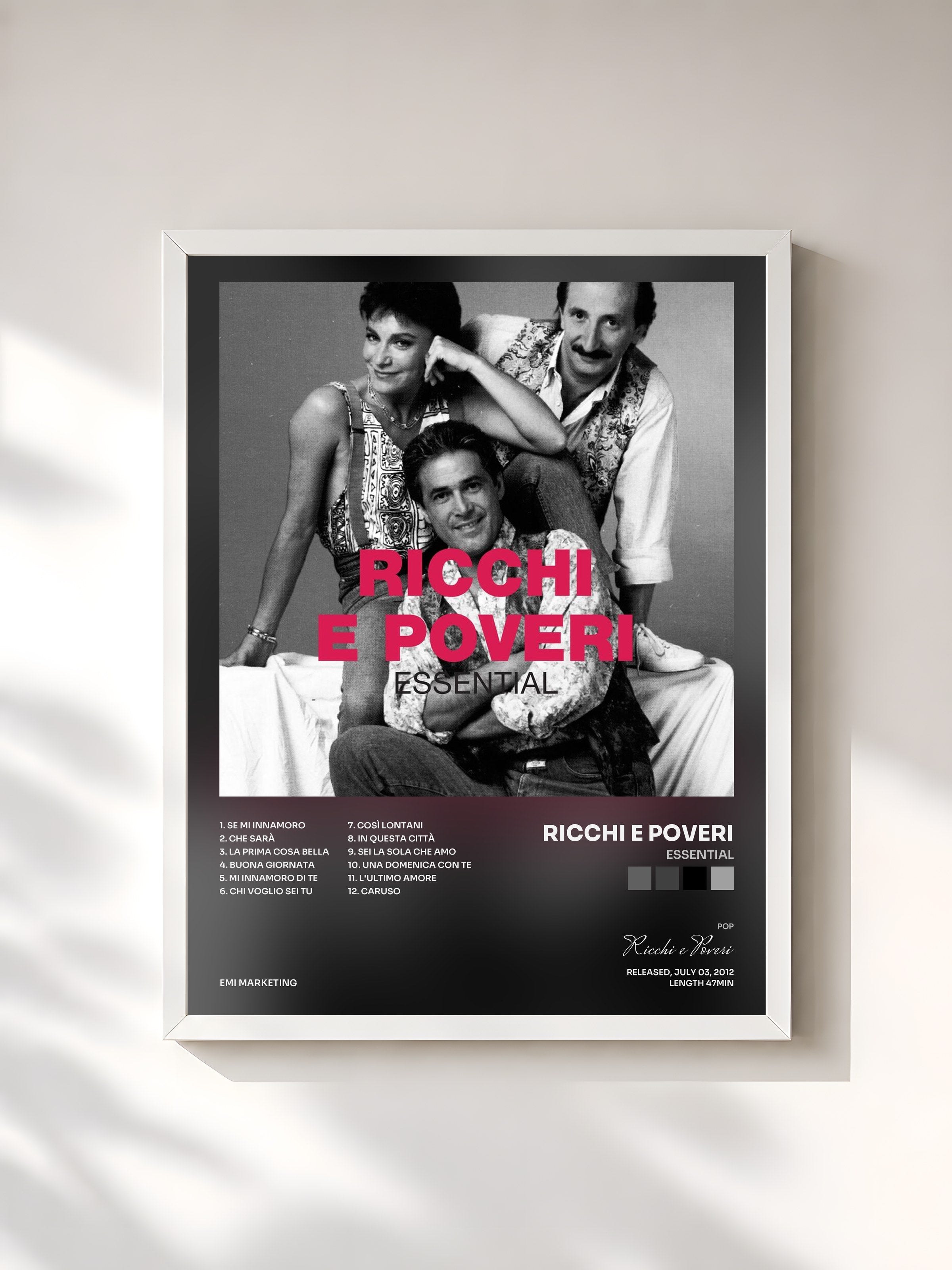 #blanc Tableau de l'album Essential de Ricchi e Poveri, cadre blanc, imprimé et encadré en France