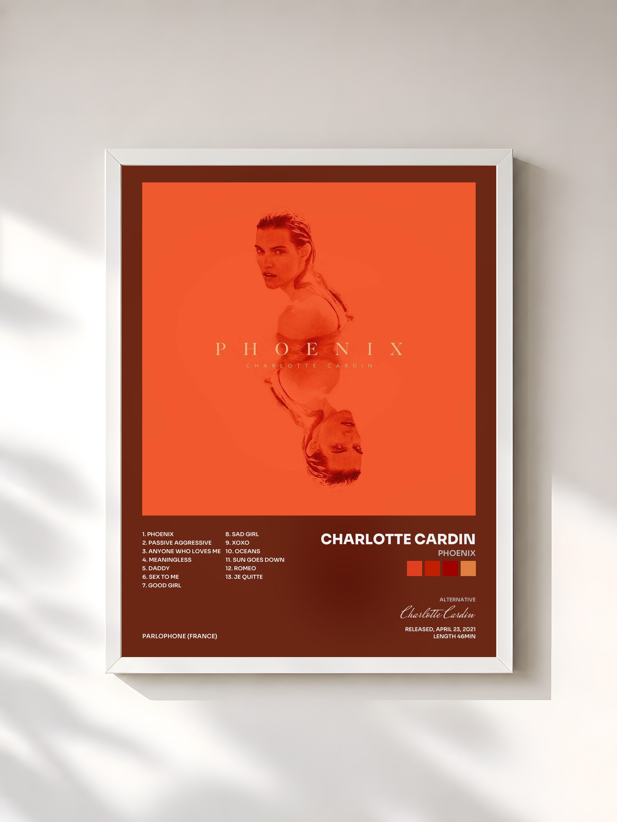 #blanc Tableau de l'album Phoenix de Charlotte Cardin, cadre blanc, imprimé et encadré en France
