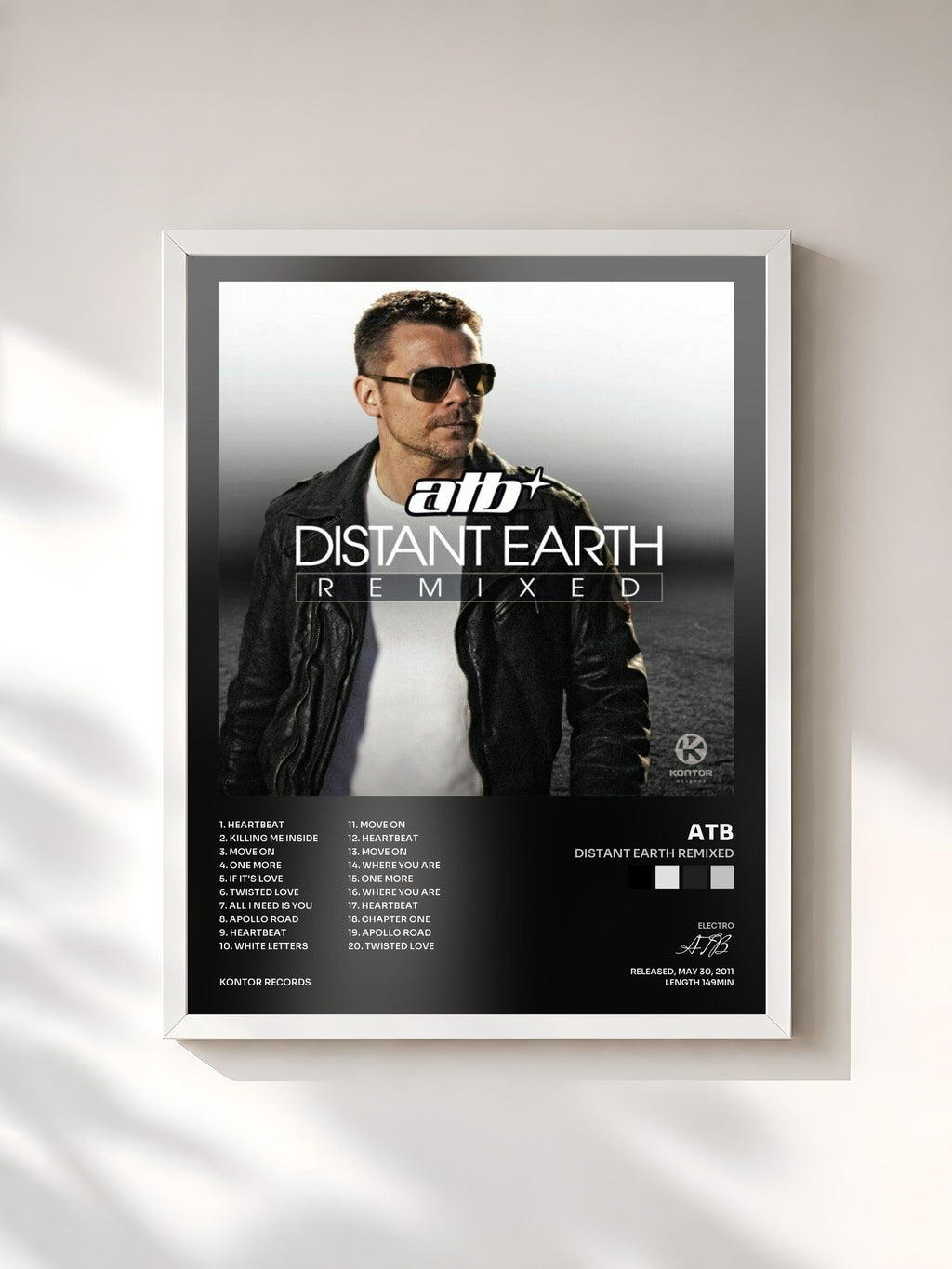 #blanc Tableau de l'album Distant Earth Remixed de ATB, cadre blanc, imprimé et encadré en France