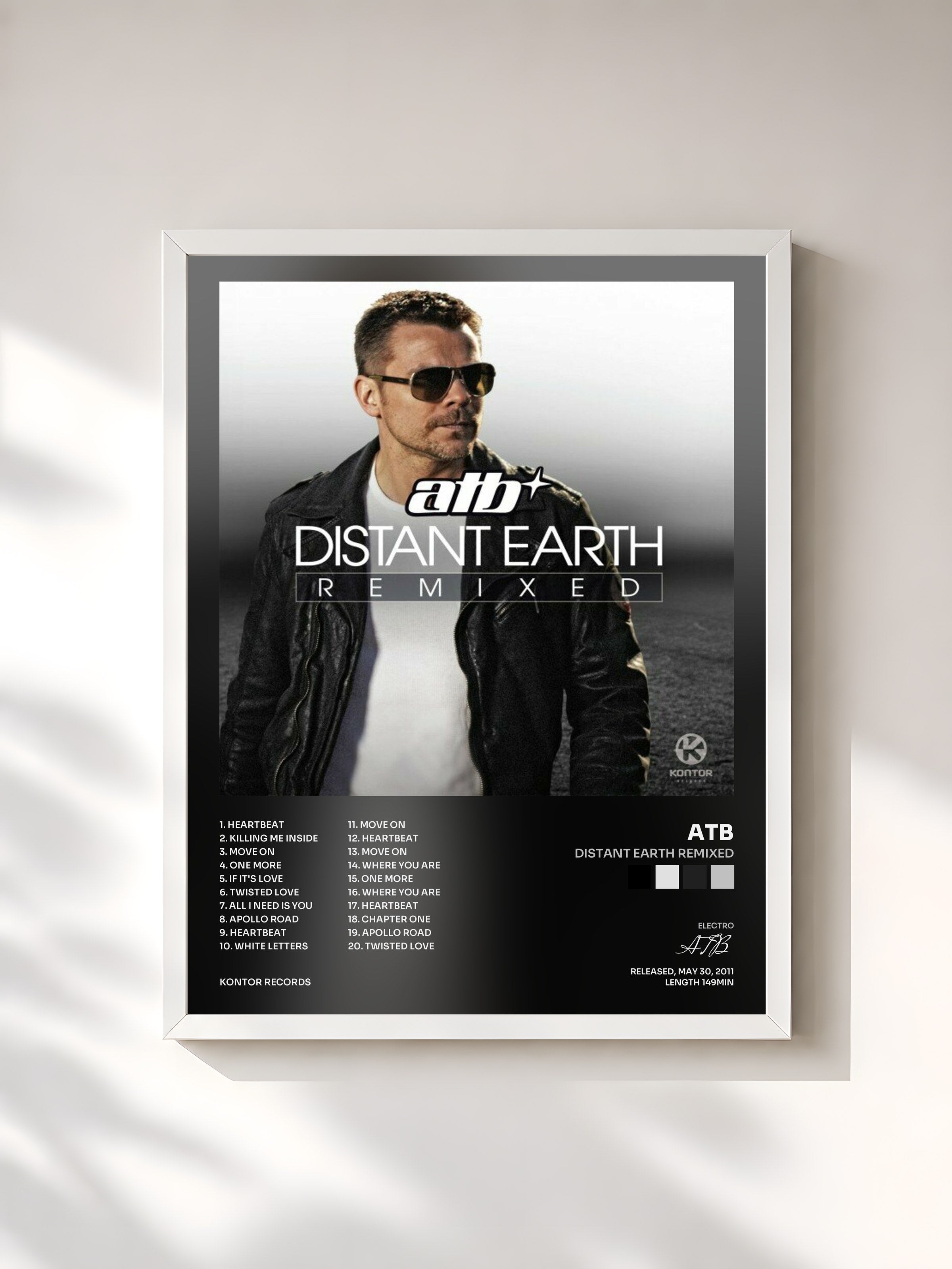 #blanc Tableau de l'album Distant Earth Remixed de ATB, cadre blanc, imprimé et encadré en France