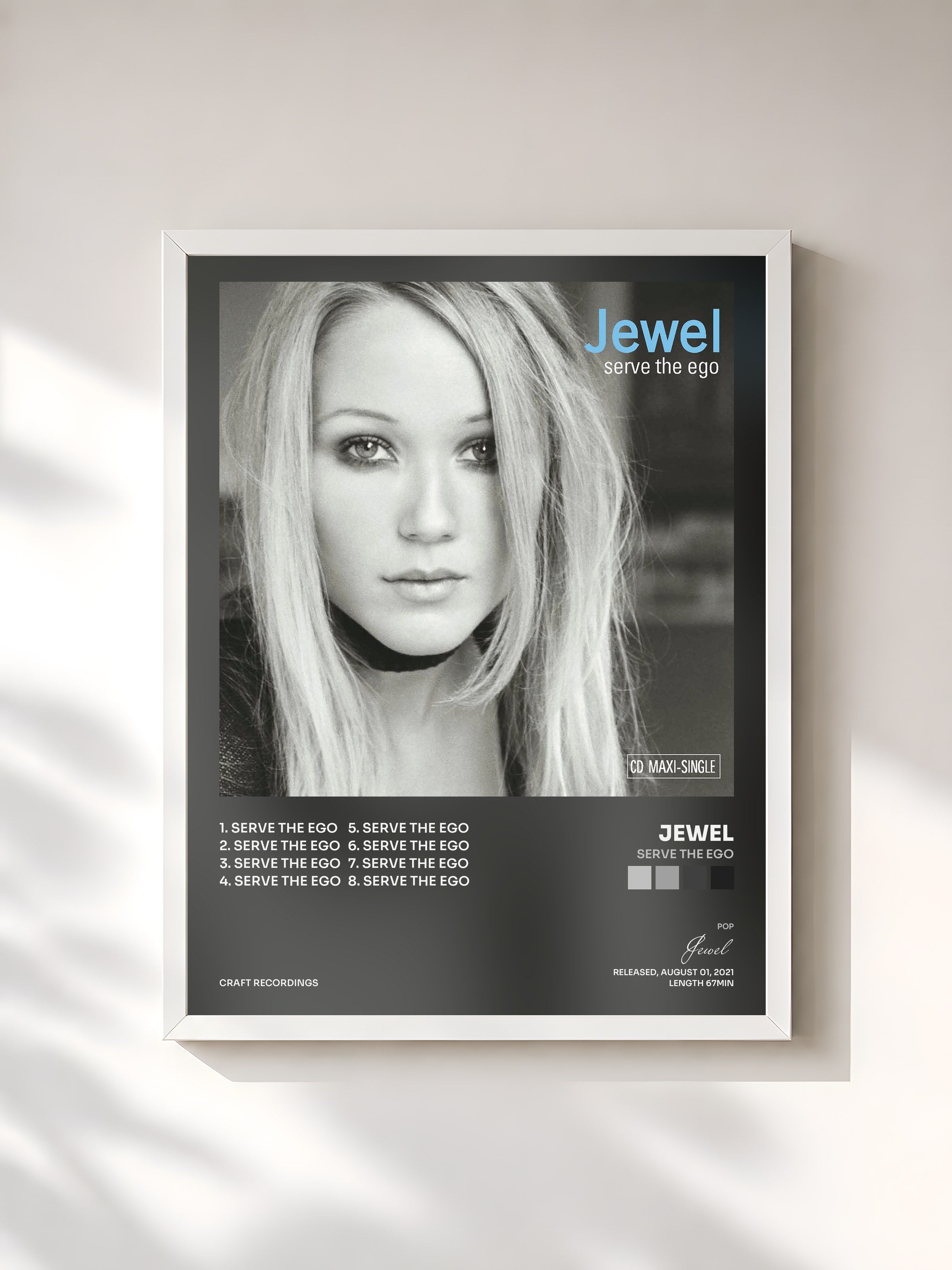 #blanc Tableau de l'album Serve The Ego de Jewel, cadre blanc, imprimé et encadré en France
