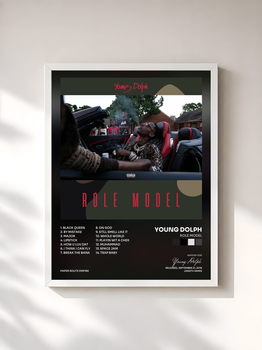 #blanc Role Model von Young Dolph als gerahmter Kunstdruck, weißer Rahmen, gedruckt und gerahmt in Frankreich