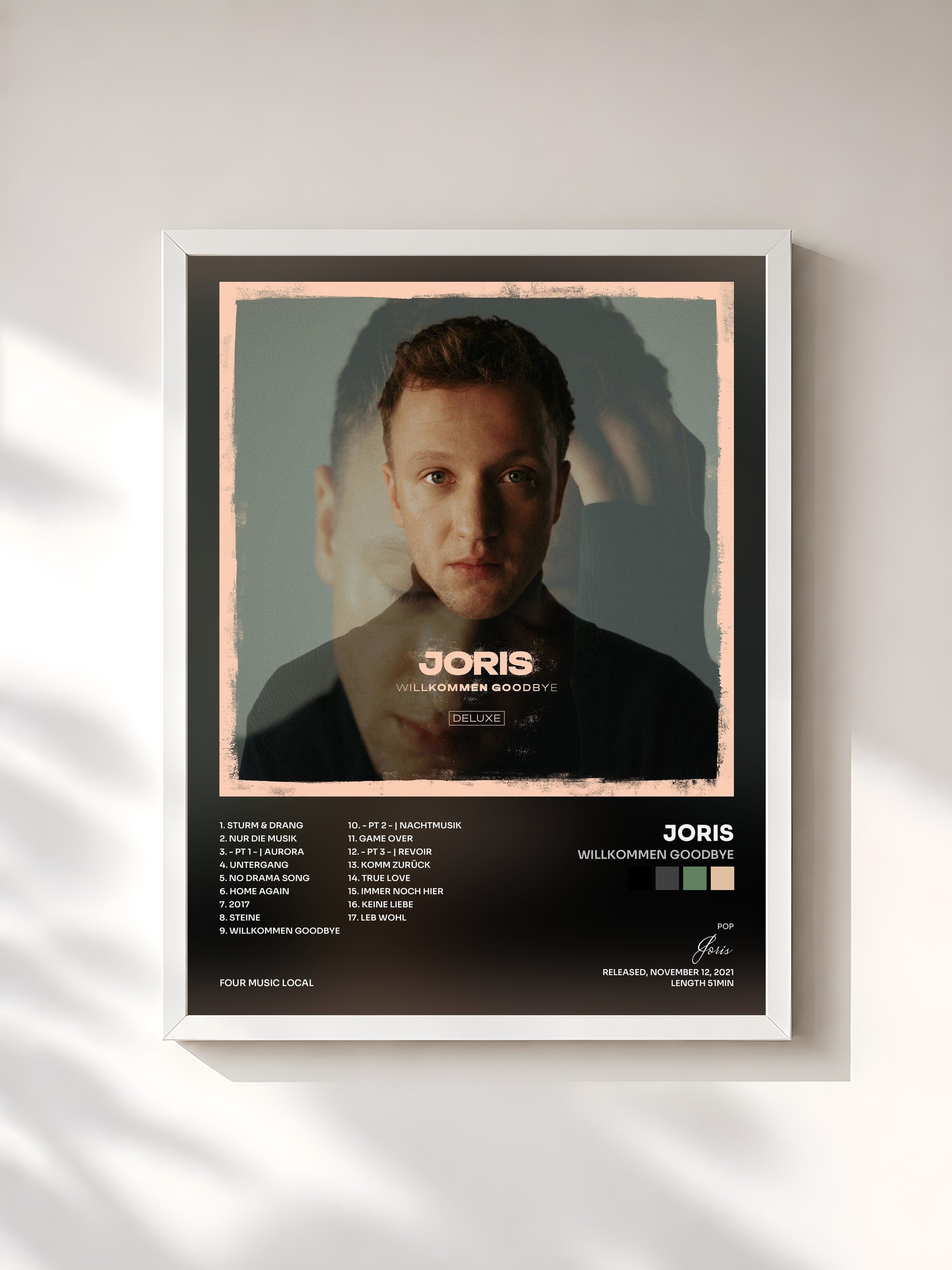 #blanc Tableau de l'album Willkommen Goodbye de Joris, cadre blanc, imprimé et encadré en France