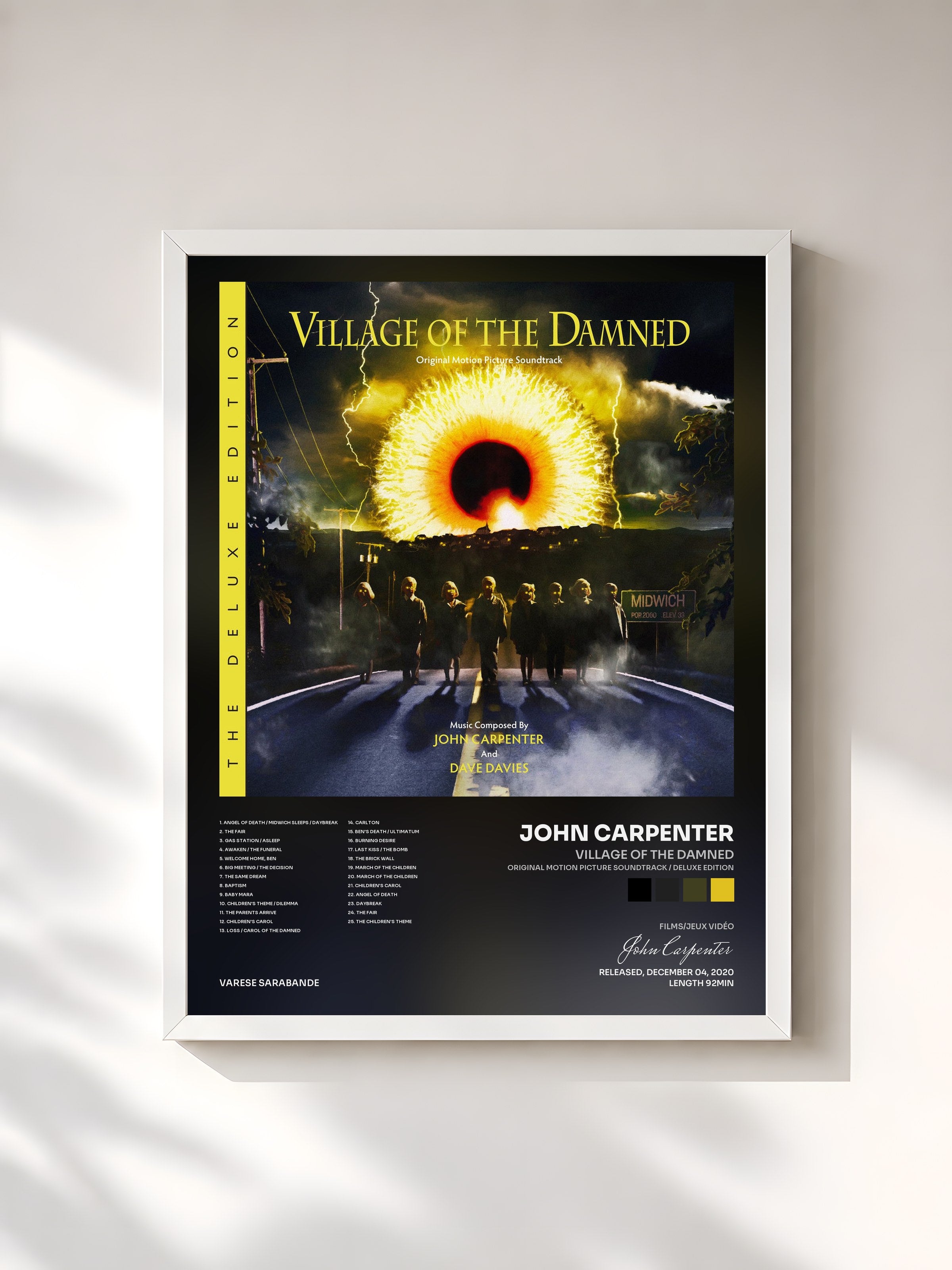 #blanc Tableau de l'album Village Of The Damned (Original Motion Picture Soundtrack / Deluxe Edition) de John Carpenter, cadre blanc, imprimé et encadré en France