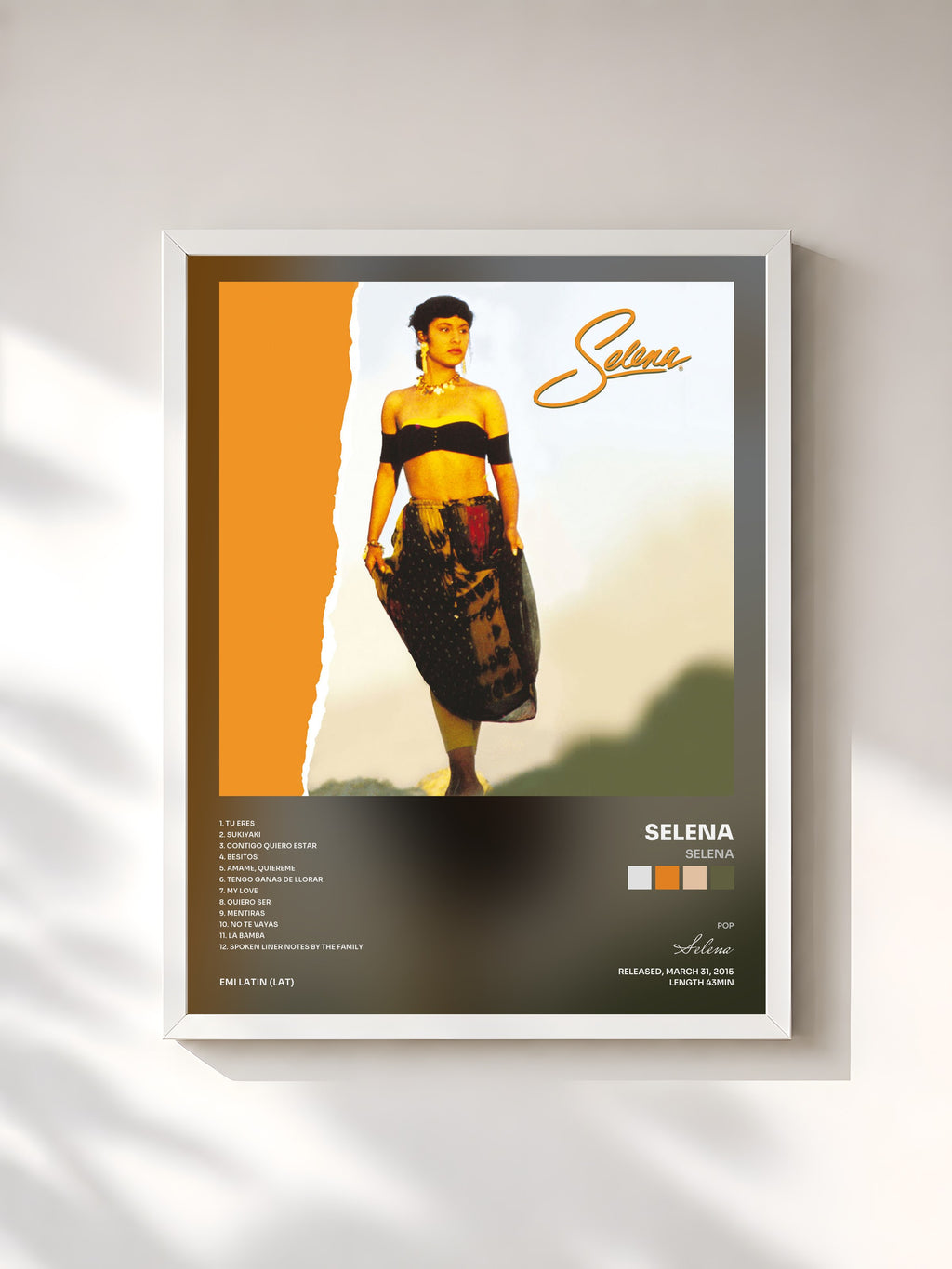 #blanc Tableau de l'album Selena de Selena, cadre blanc, imprimé et encadré en France