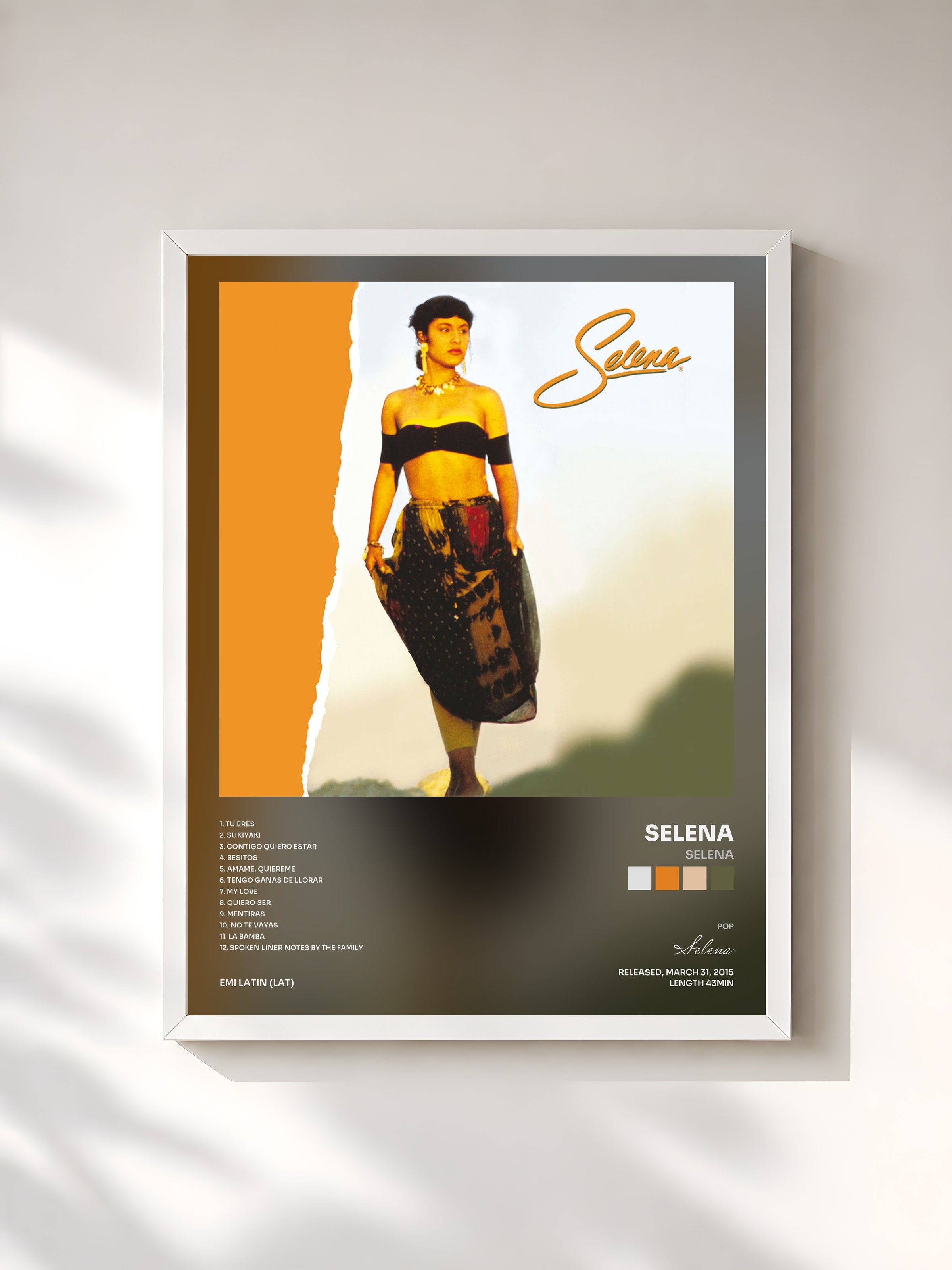#blanc Tableau de l'album Selena de Selena, cadre blanc, imprimé et encadré en France