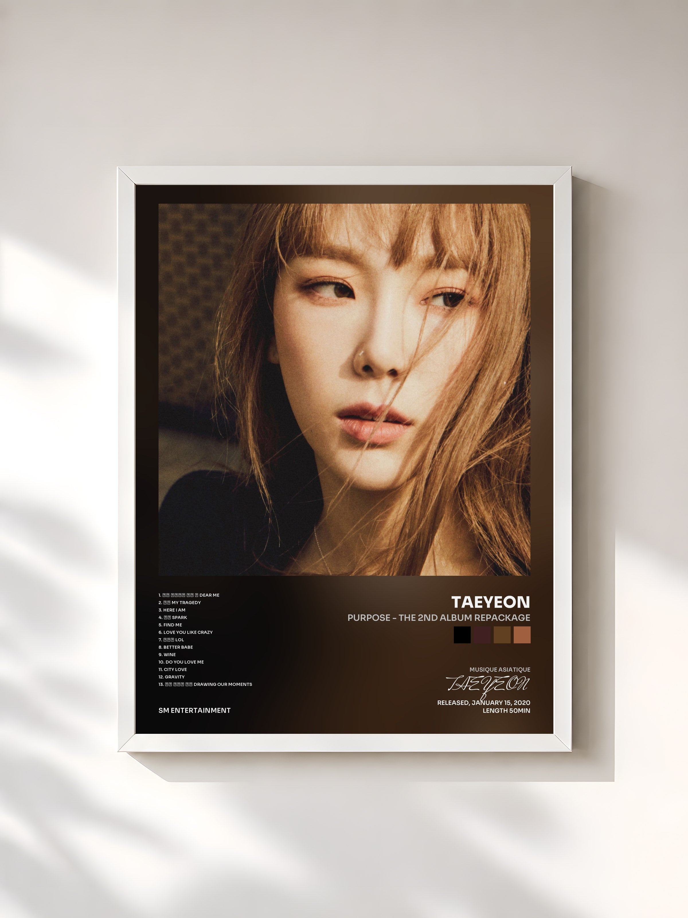 #blanc Tableau de l'album Purpose - The 2nd Album Repackage de TAEYEON, cadre blanc, imprimé et encadré en France