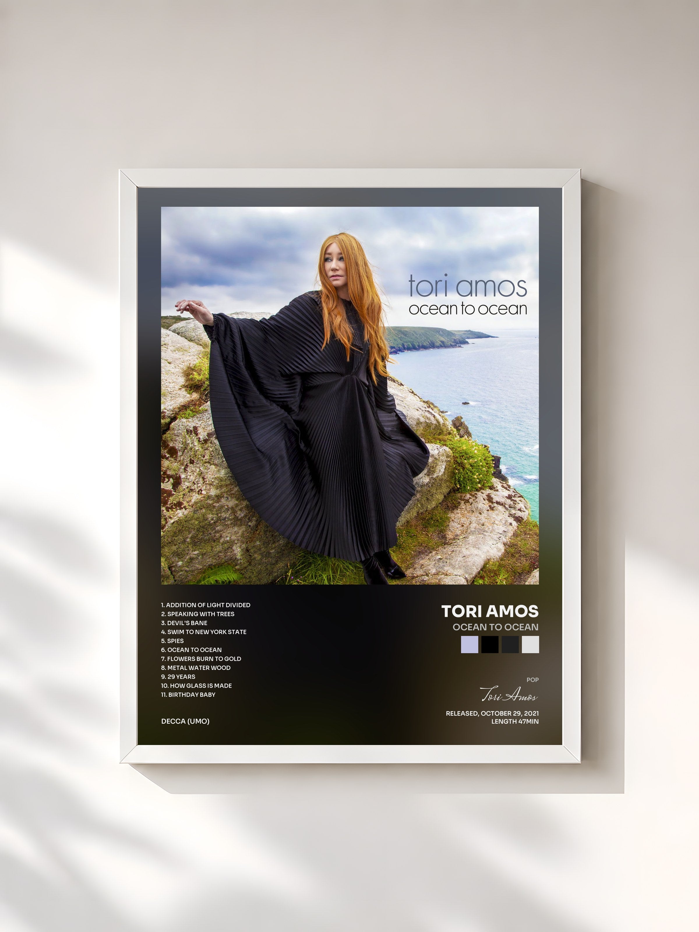 #blanc Tableau de l'album Ocean to Ocean de Tori Amos, cadre blanc, imprimé et encadré en France