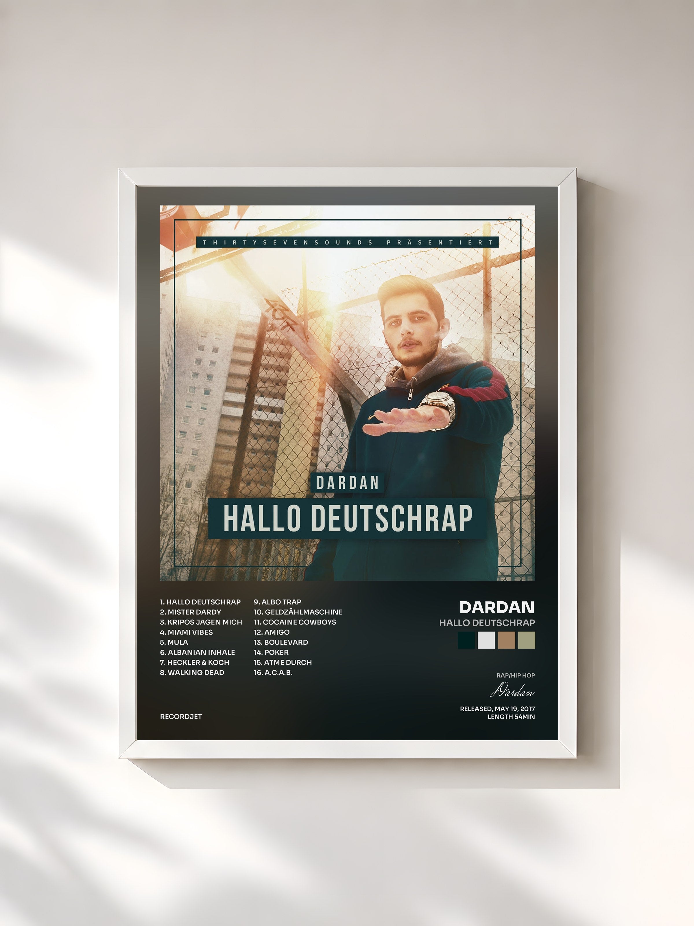 #blanc Tableau de l'album Hallo Deutschrap de Dardan, cadre blanc, imprimé et encadré en France