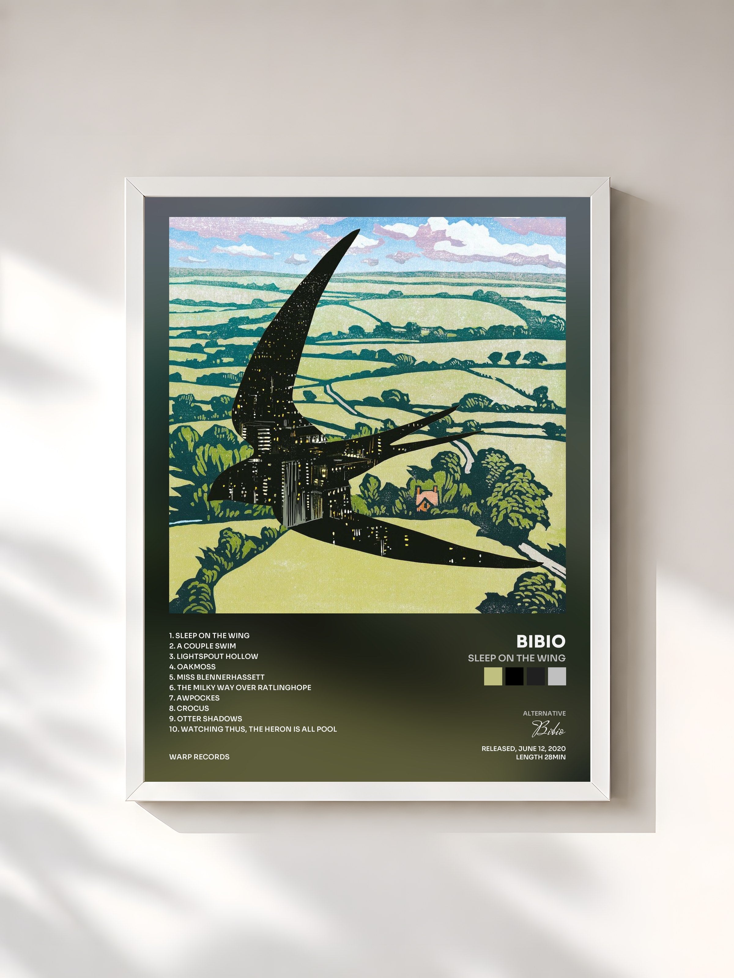 #blanc Tableau de l'album Sleep On The Wing de Bibio, cadre blanc, imprimé et encadré en France