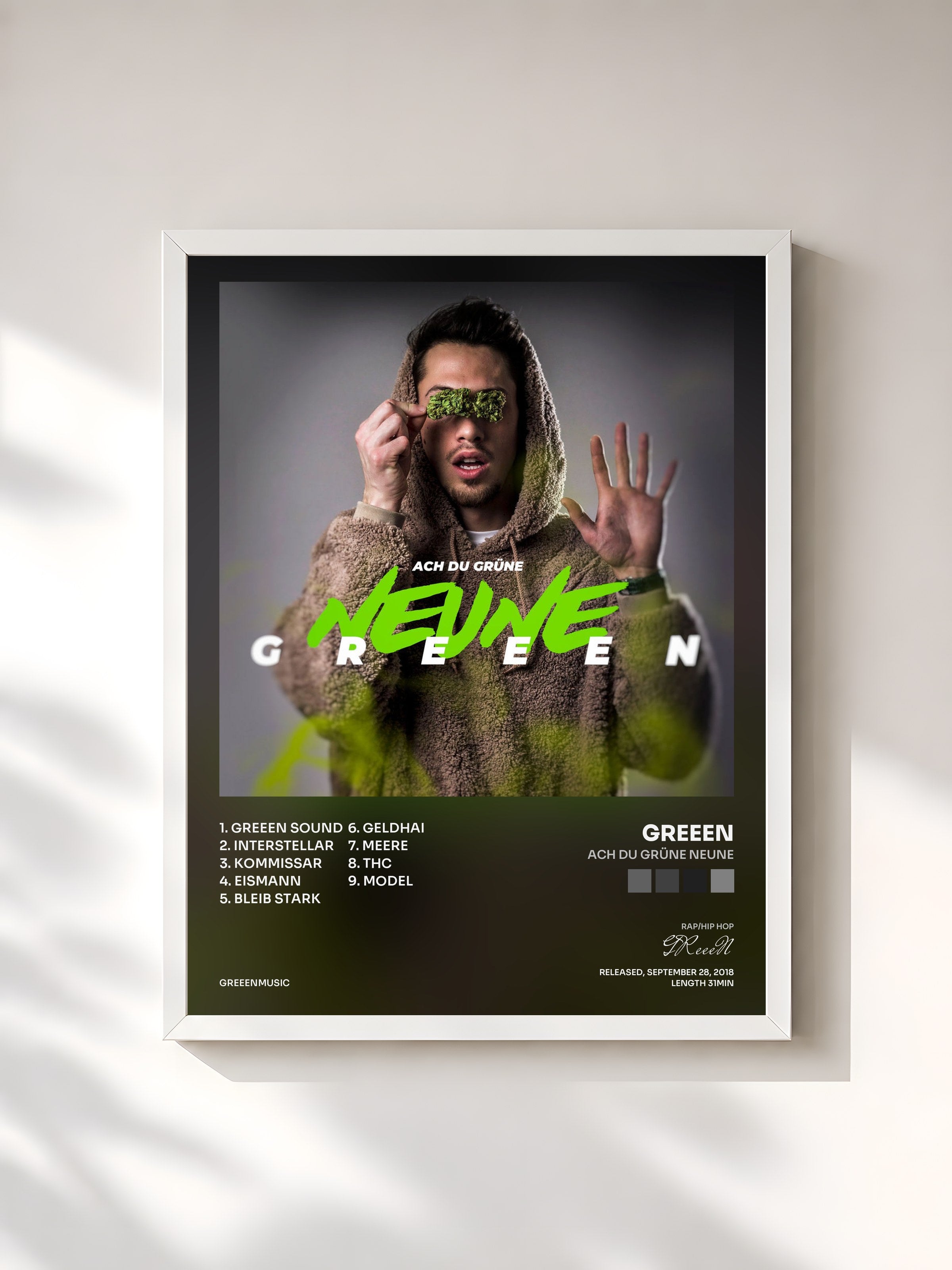 #blanc Tableau de l'album Ach du grüne Neune de GReeeN, cadre blanc, imprimé et encadré en France