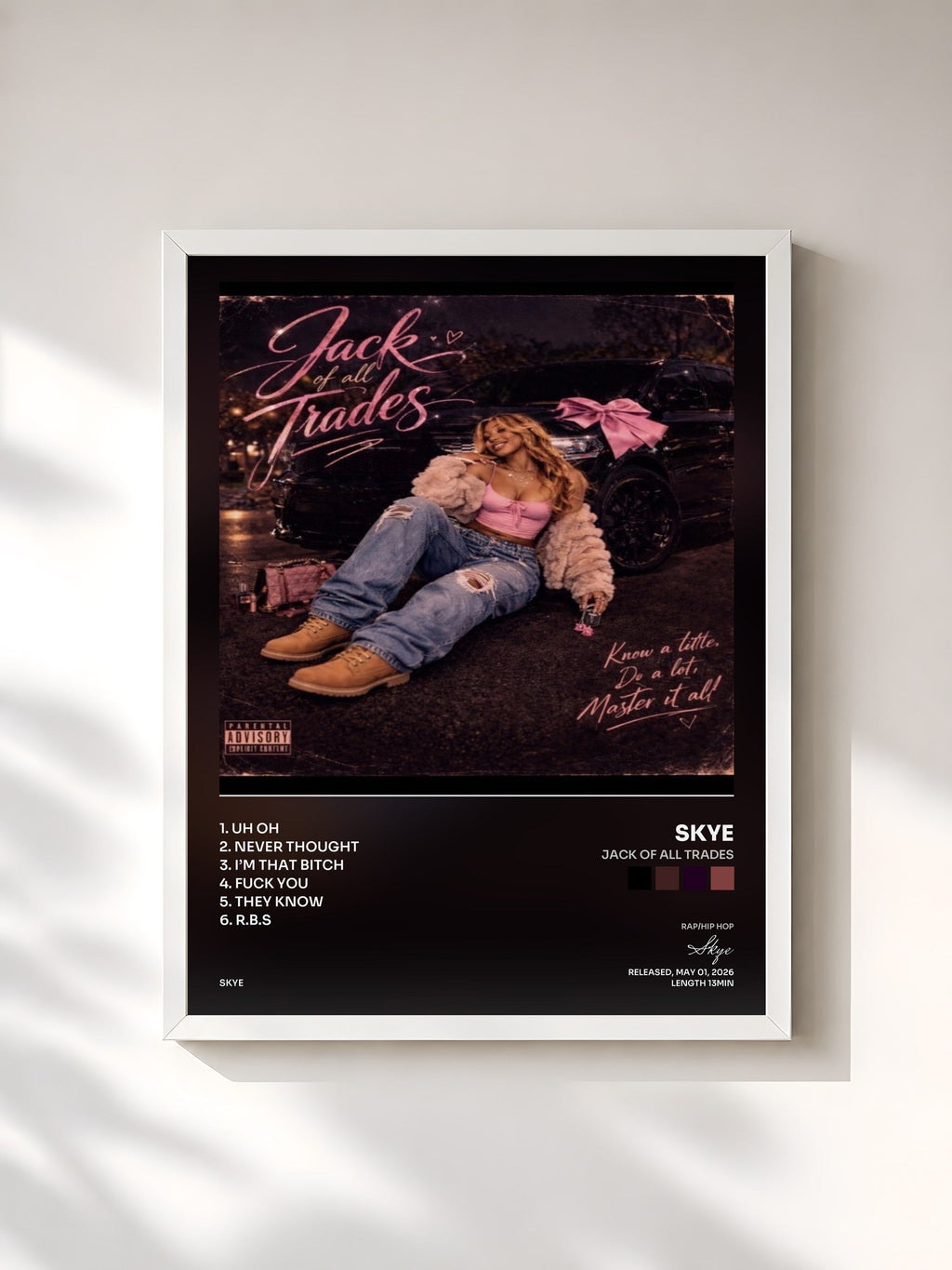 #blanc Tableau de l'album Jack of all Trades de Skye, cadre blanc, imprimé et encadré en France