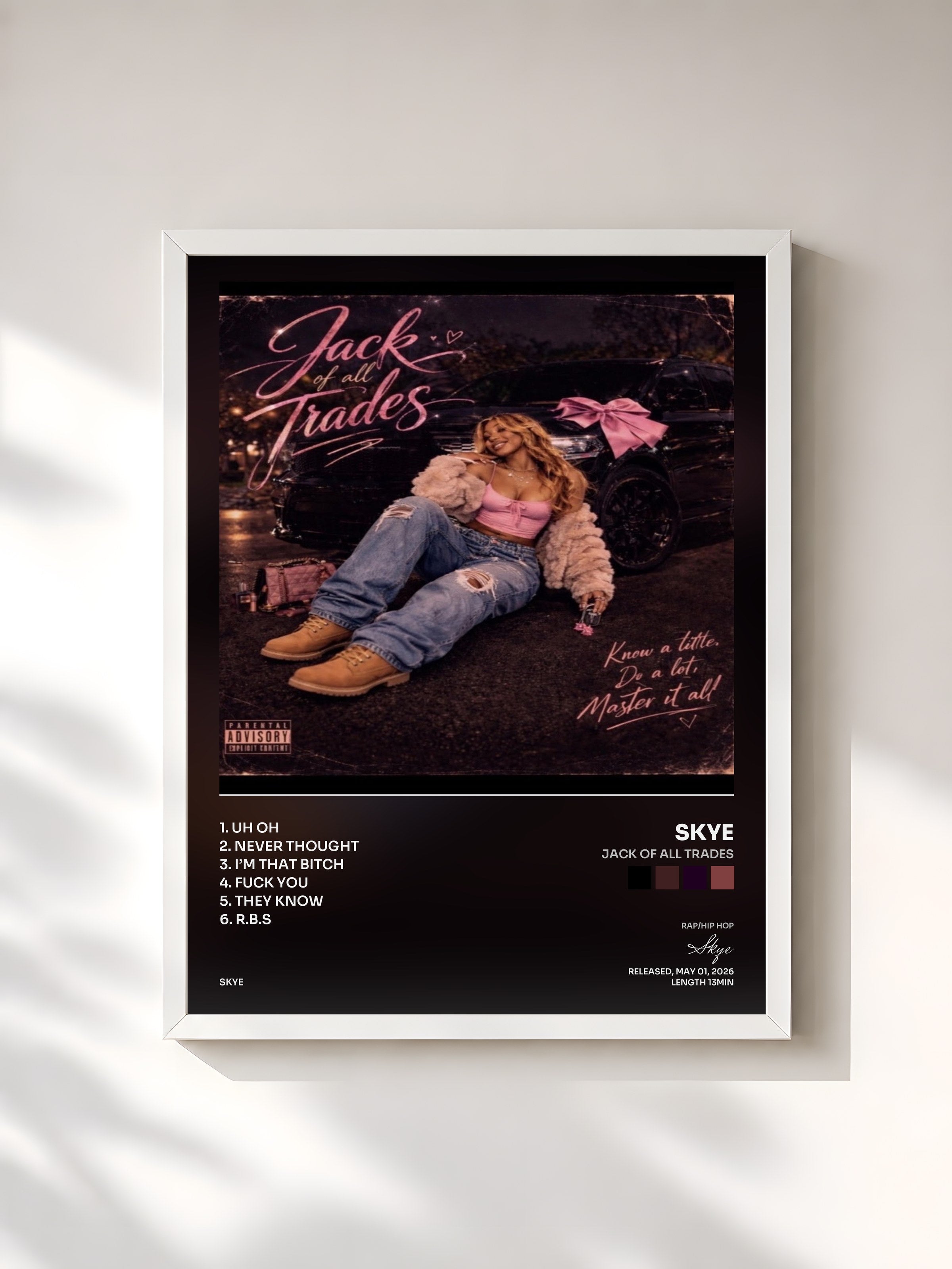 #blanc Tableau de l'album Jack of all Trades de Skye, cadre blanc, imprimé et encadré en France