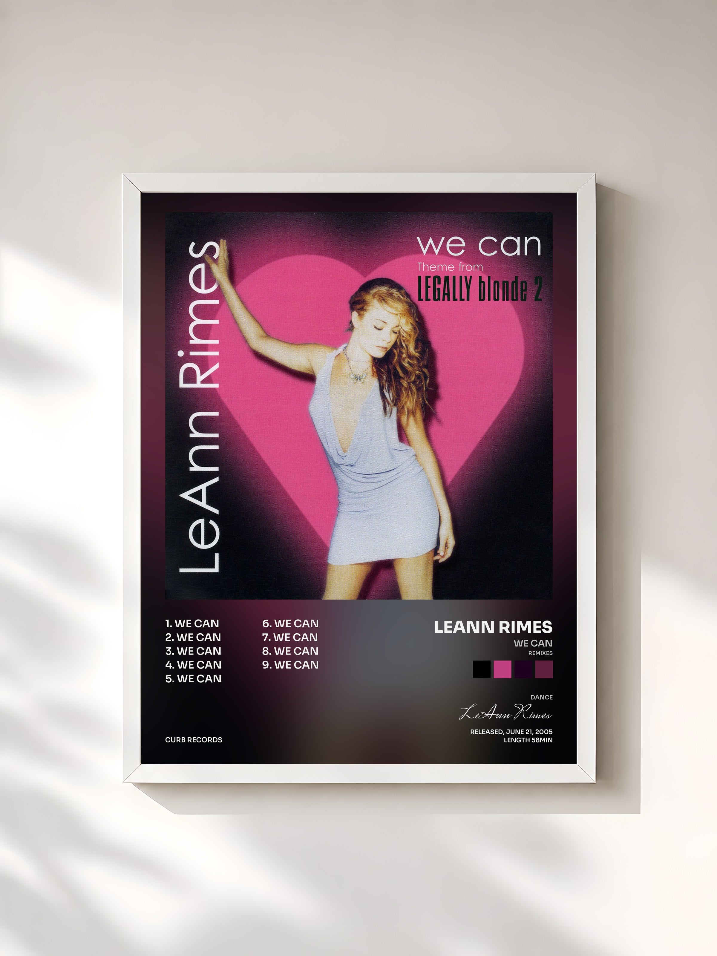 #blanc Tableau de l'album We Can (Remixes) de LeAnn Rimes, cadre blanc, imprimé et encadré en France