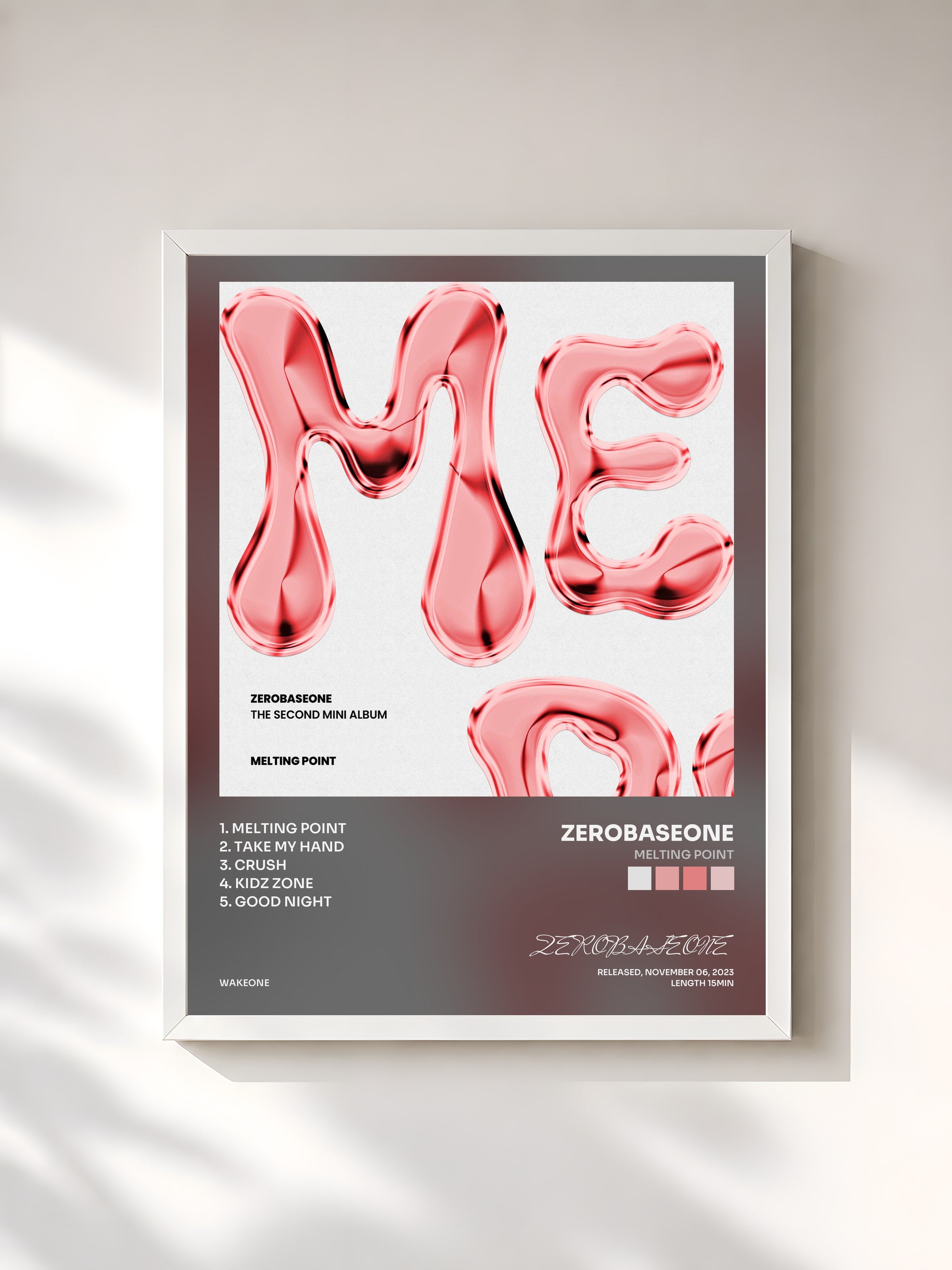 #blanc Tableau de l'album MELTING POINT de ZEROBASEONE, cadre blanc, imprimé et encadré en France