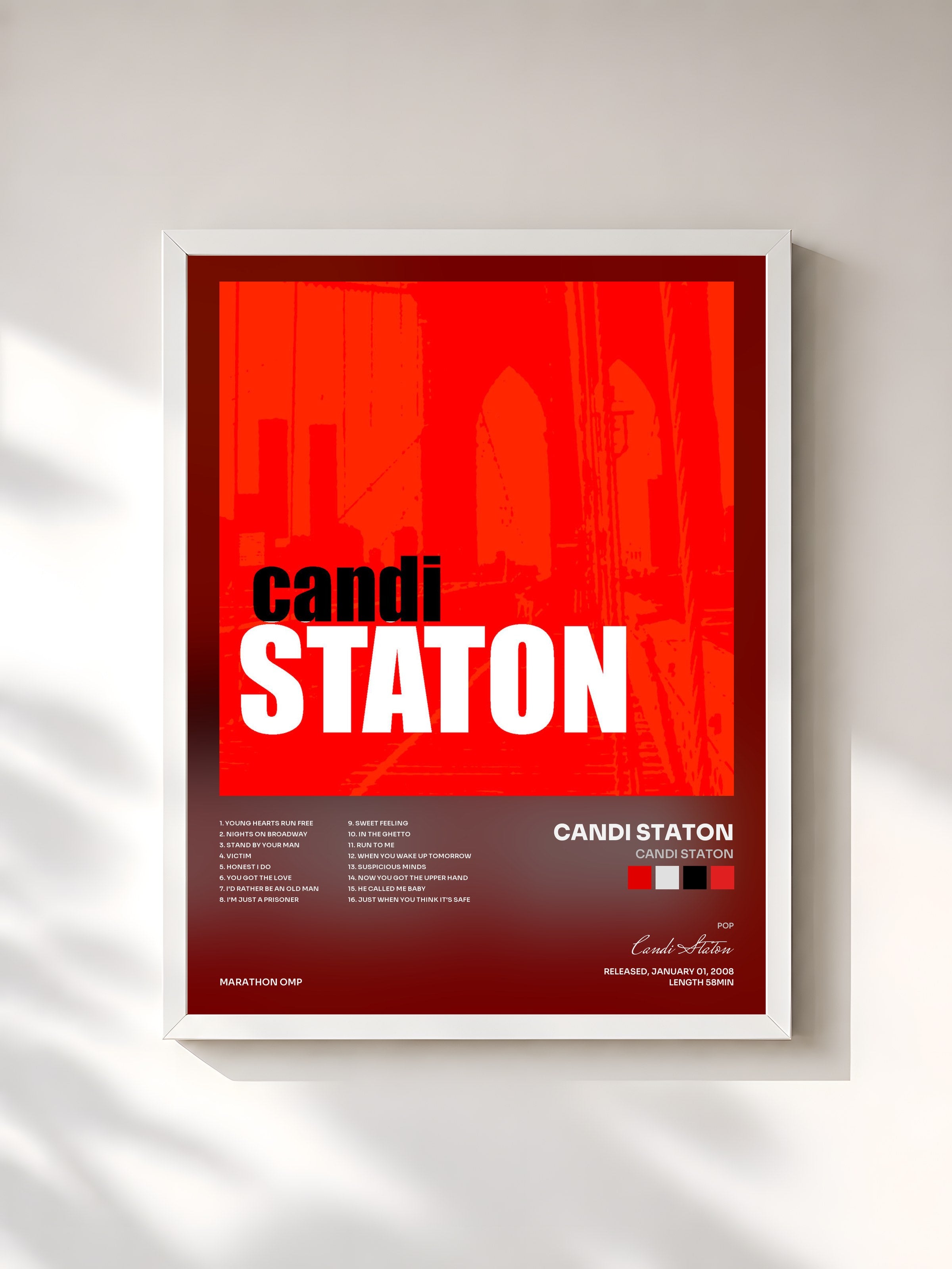 #blanc Tableau de l'album Candi Staton de Candi Staton, cadre blanc, imprimé et encadré en France