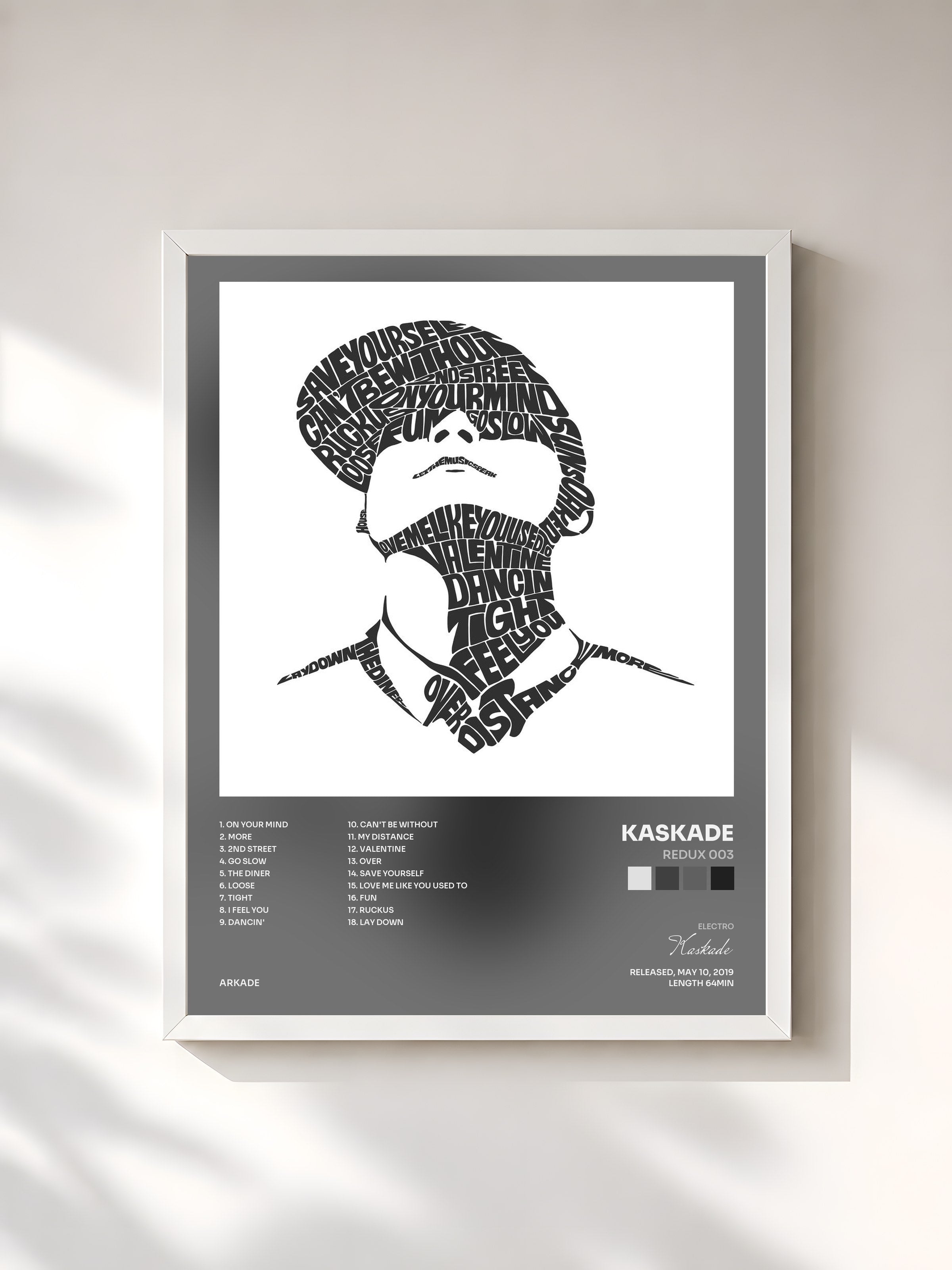 #blanc Tableau de l'album Redux 003 de Kaskade, cadre blanc, imprimé et encadré en France