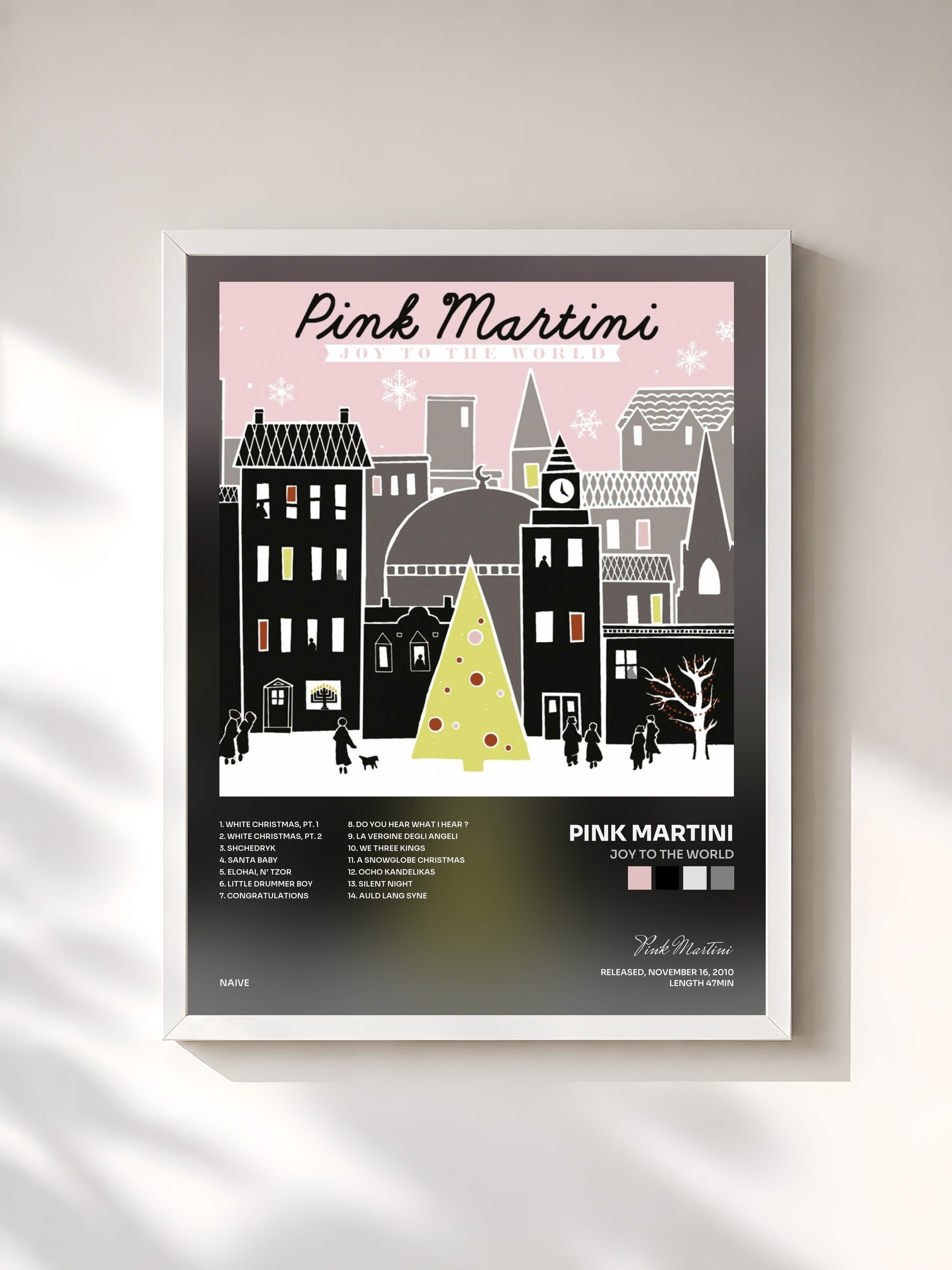 #blanc Tableau de l'album Joy to the World de Pink Martini, cadre blanc, imprimé et encadré en France
