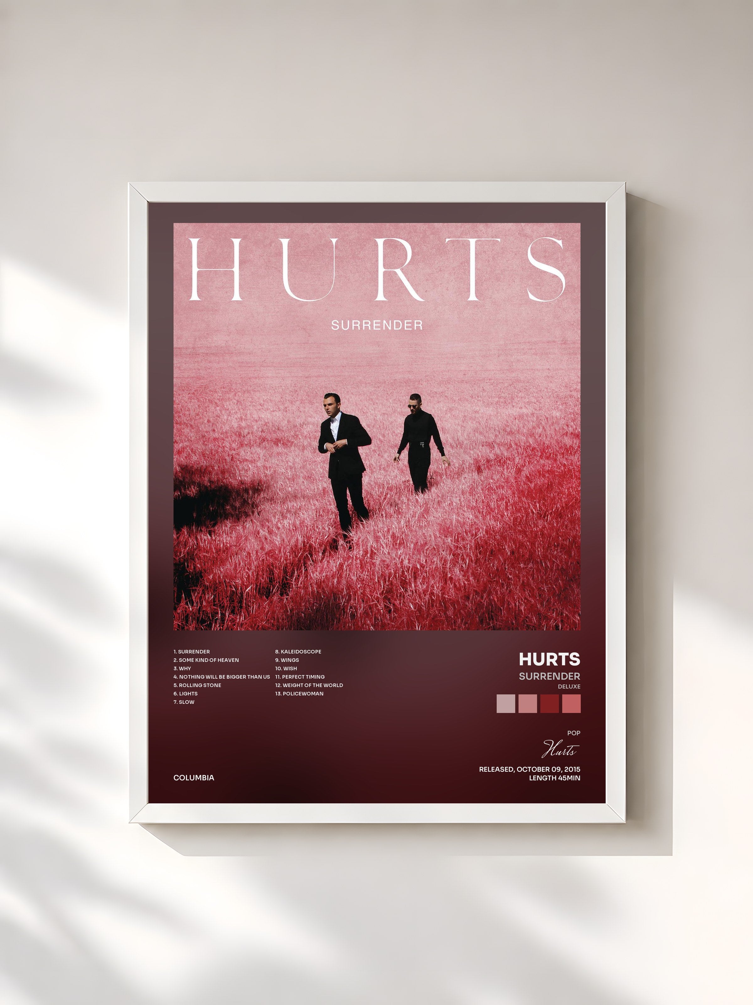 #blanc Tableau de l'album Surrender (Deluxe) de Hurts, cadre blanc, imprimé et encadré en France