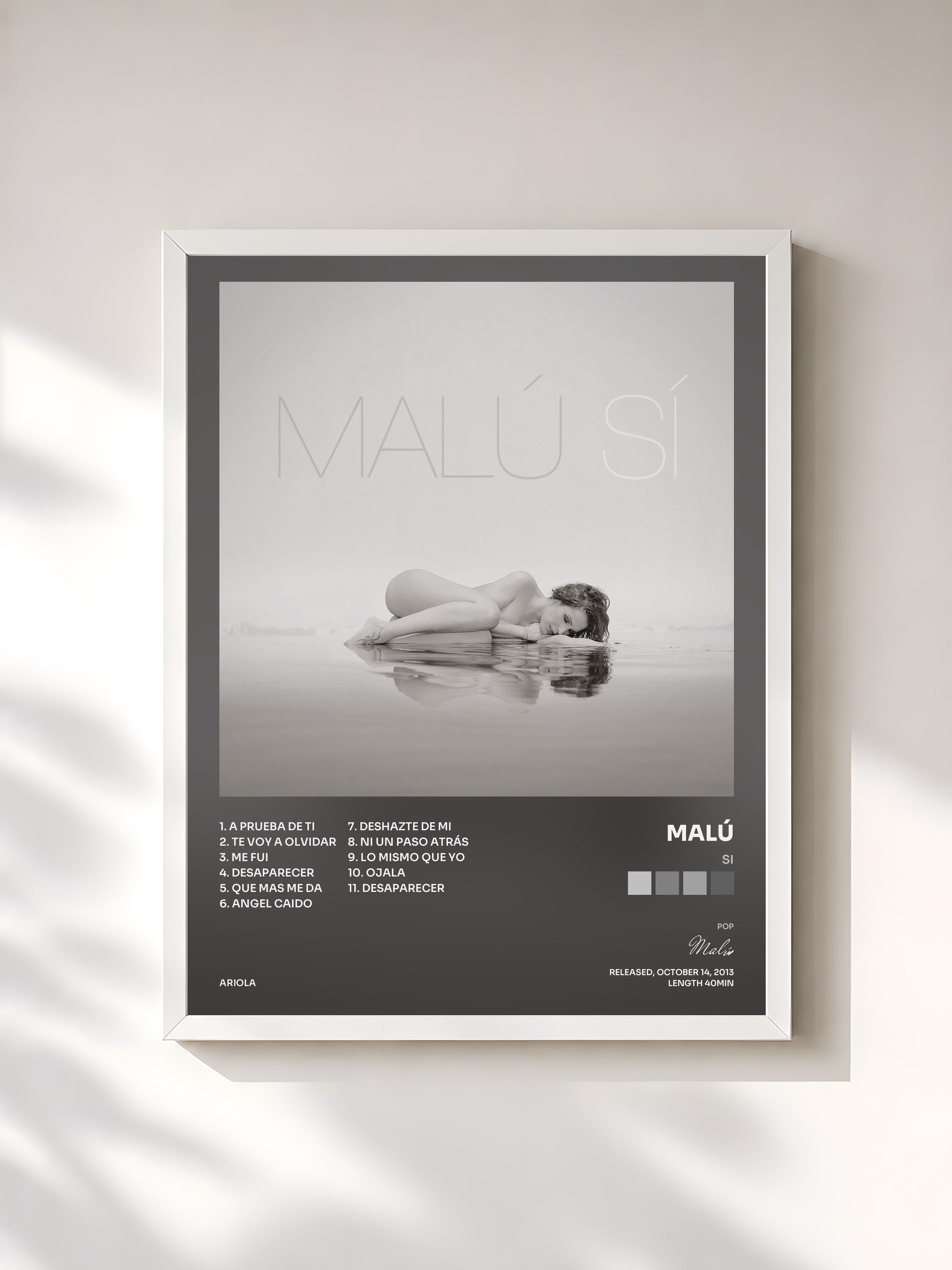 #blanc Tableau de l'album Si de Malú, cadre blanc, imprimé et encadré en France
