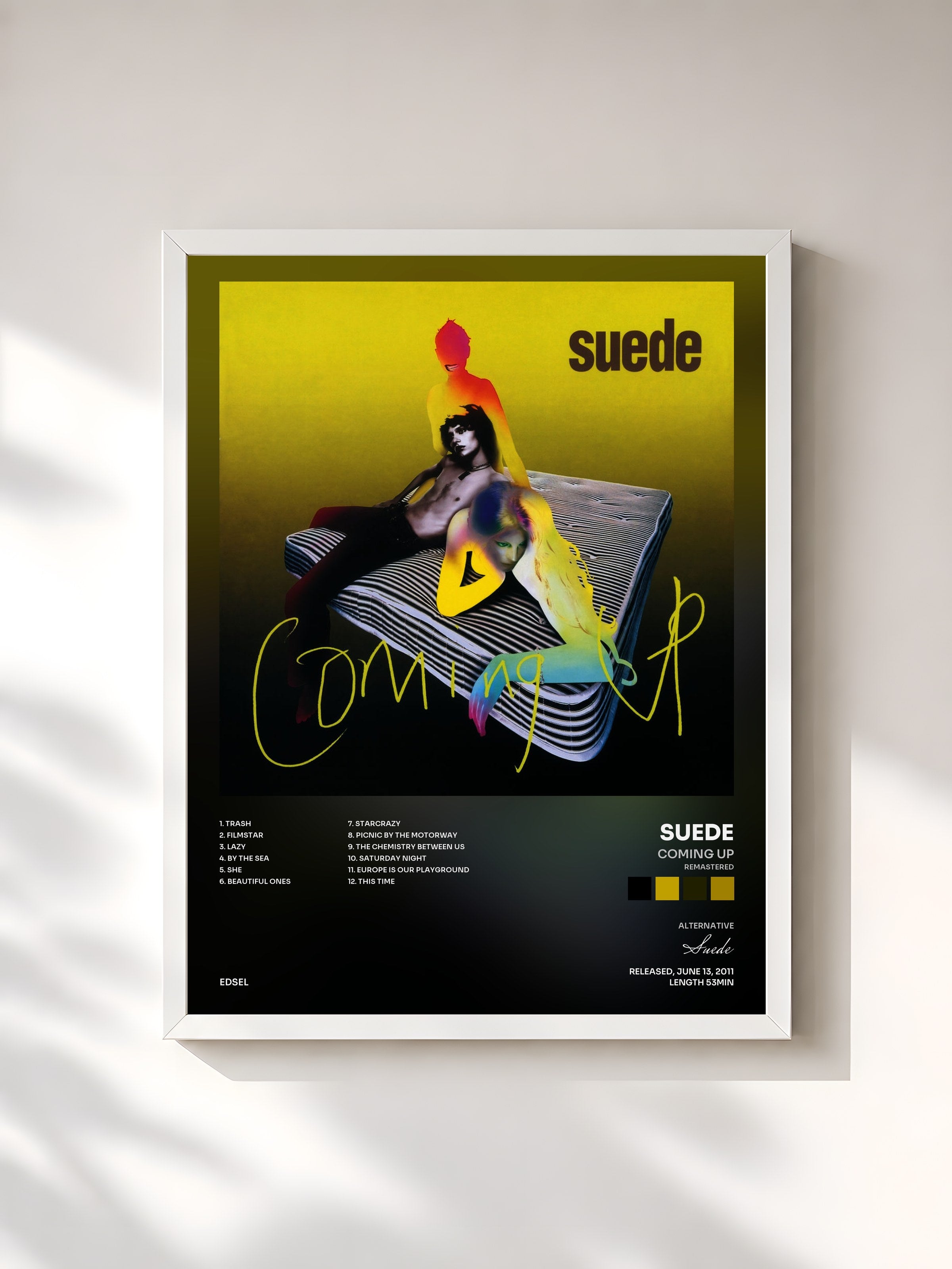 #blanc Tableau de l'album Coming Up (Remastered) de Suede, cadre blanc, imprimé et encadré en France