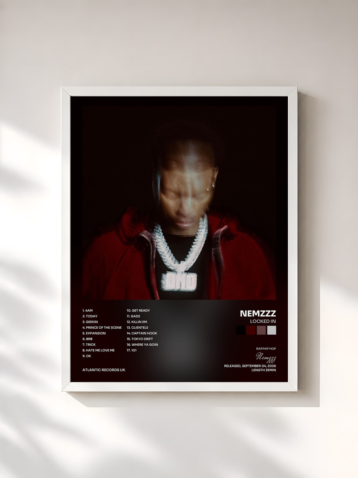 #blanc Tableau de l'album LOCKED IN de Nemzzz, cadre blanc, imprimé et encadré en France