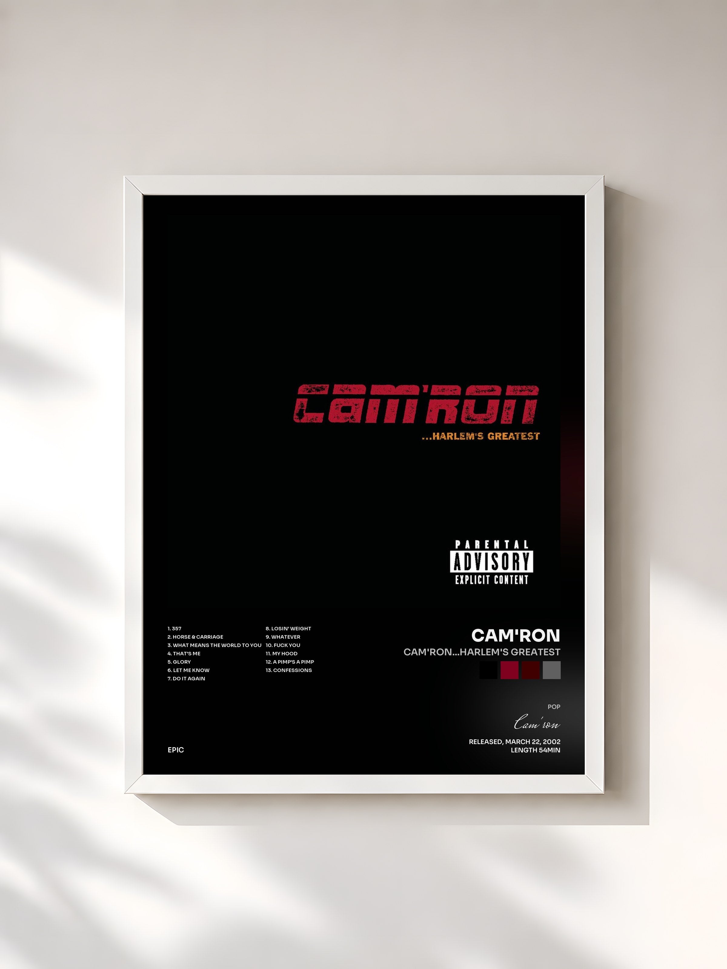 #blanc Tableau de l'album Cam'ron...Harlem's Greatest de Cam'ron, cadre blanc, imprimé et encadré en France