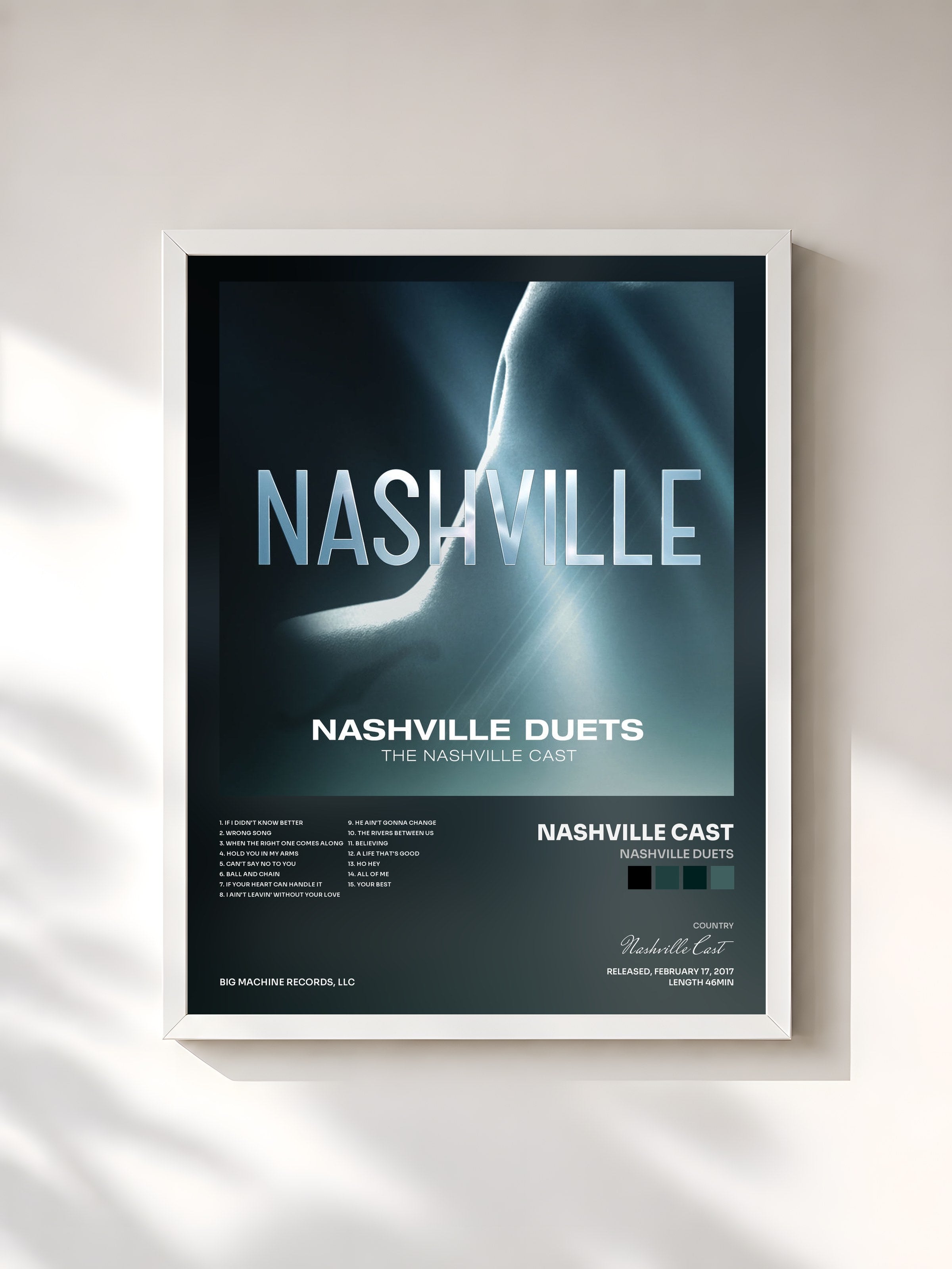 #blanc Tableau de l'album Nashville Duets de Nashville Cast, cadre blanc, imprimé et encadré en France