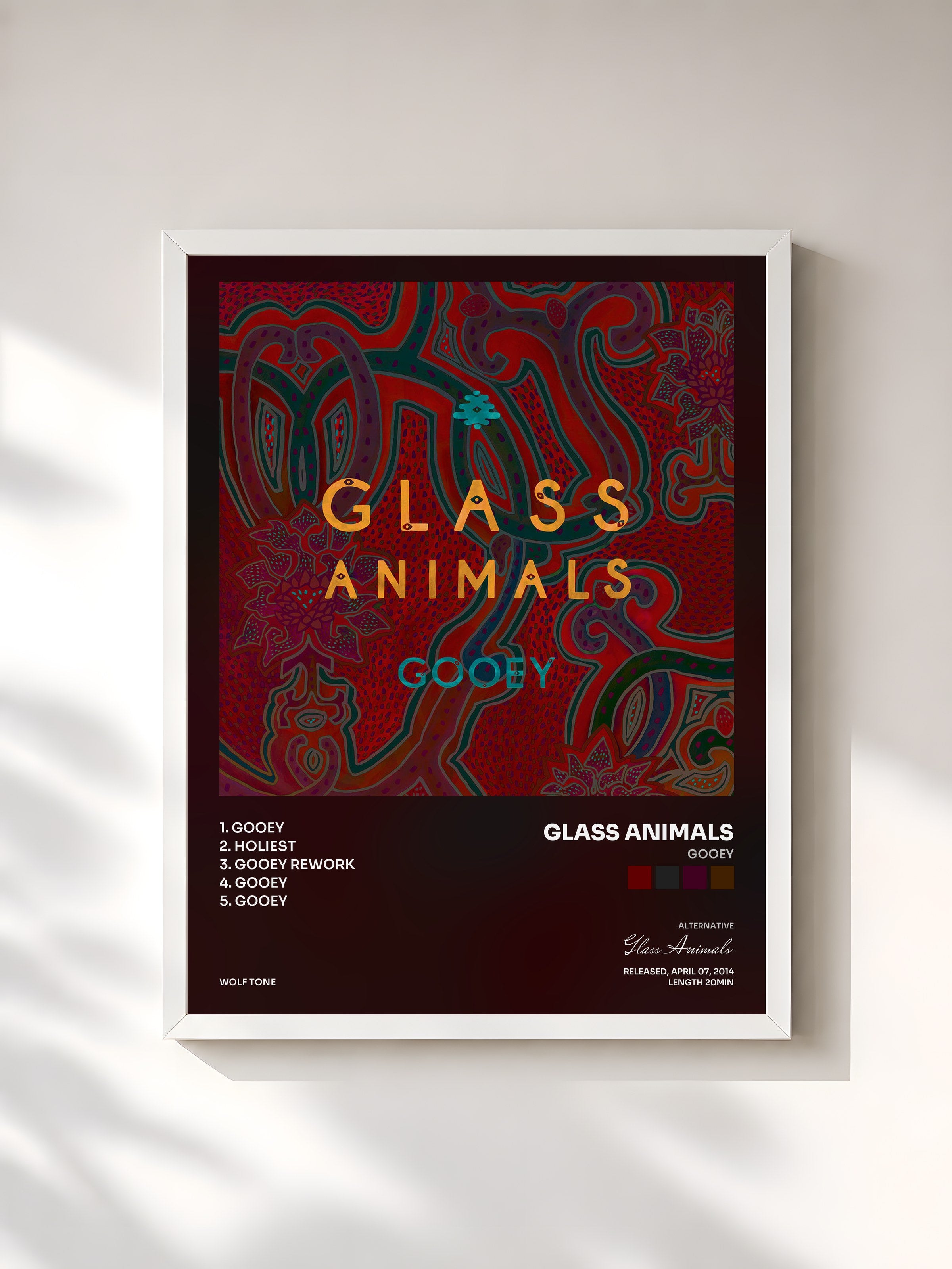 #blanc Tableau de l'album Gooey de Glass Animals, cadre blanc, imprimé et encadré en France