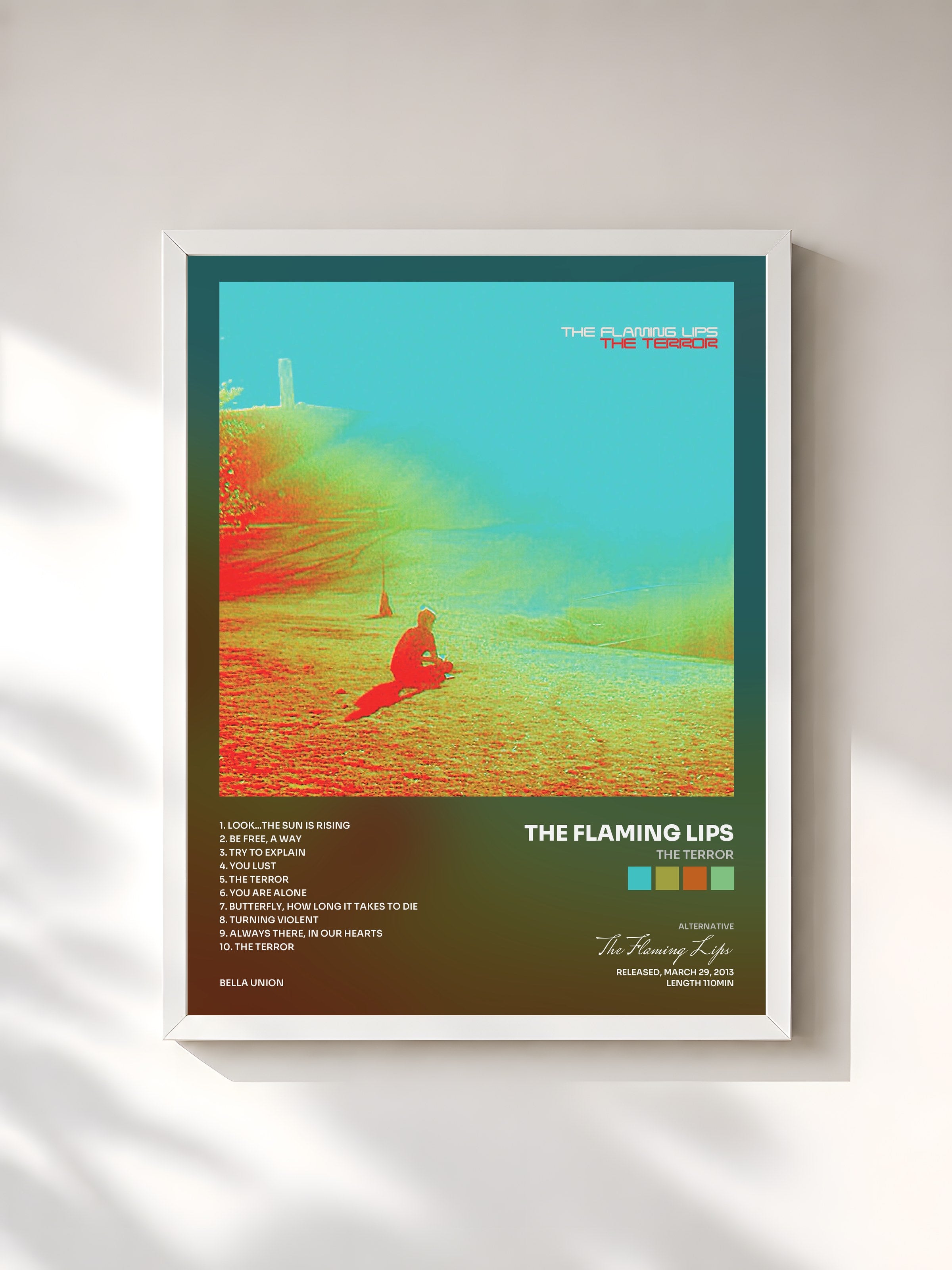 #blanc Tableau de l'album The Terror de The Flaming Lips, cadre blanc, imprimé et encadré en France