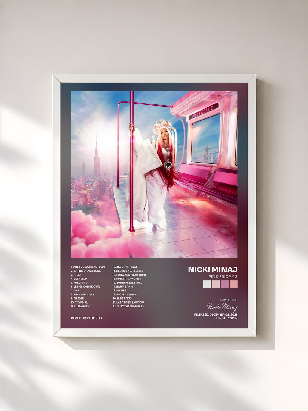 #blanc Tableau de l'album Pink Friday 2 de Nicki Minaj, cadre blanc, imprimé et encadré en France