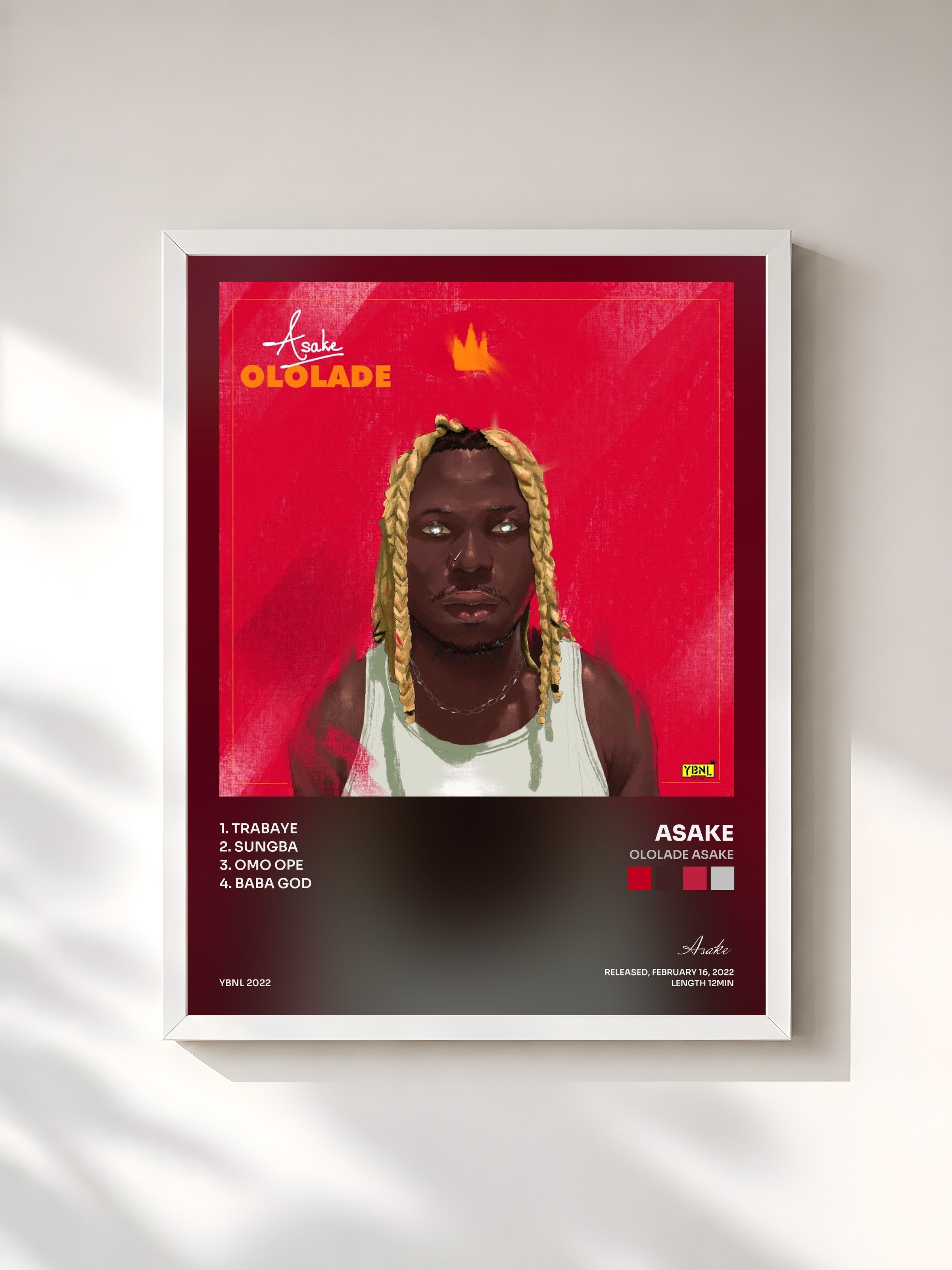#blanc Tableau de l'album Ololade Asake de Asake, cadre blanc, imprimé et encadré en France