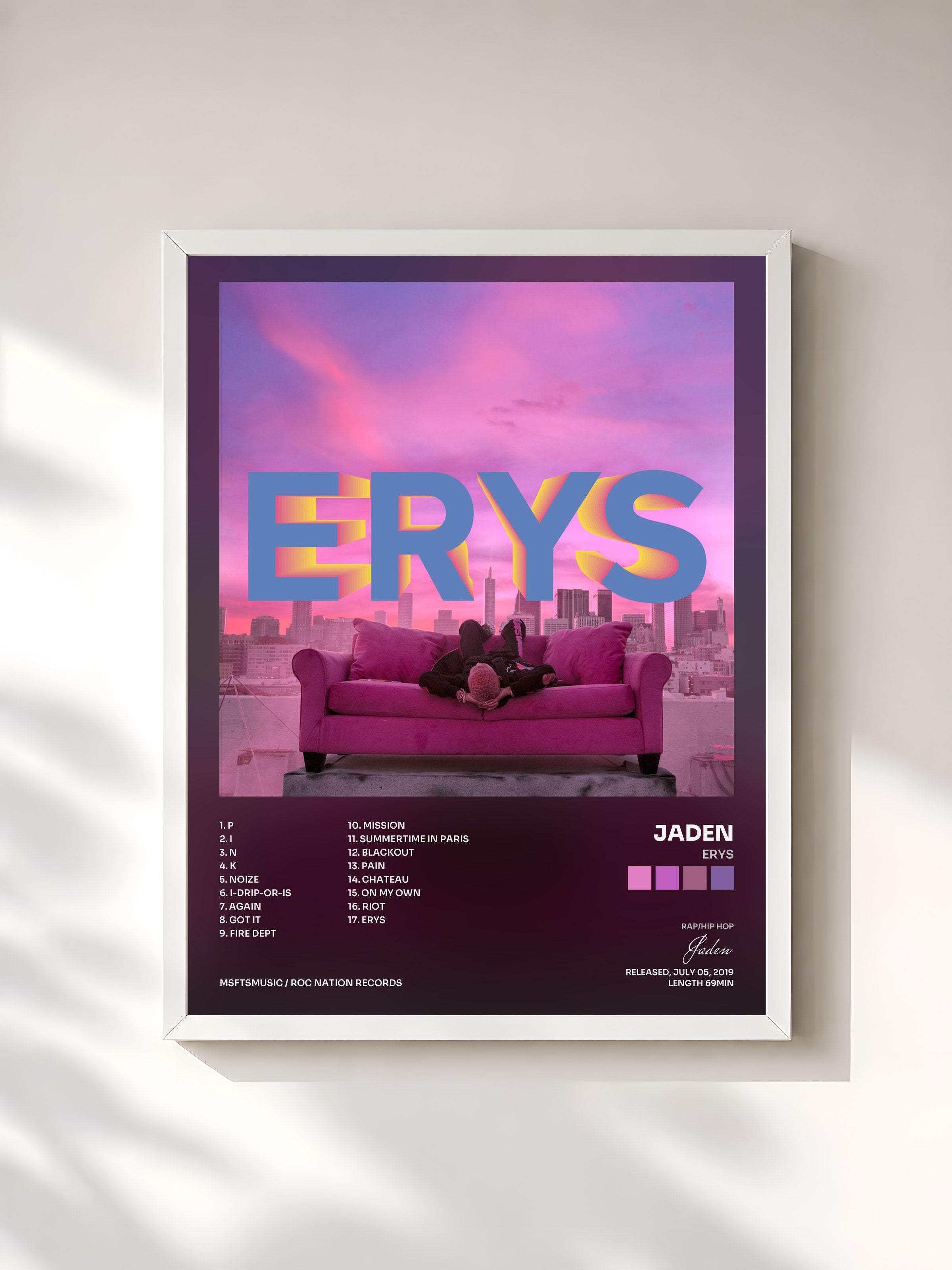 #blanc Tableau de l'album ERYS de Jaden, cadre blanc, imprimé et encadré en France