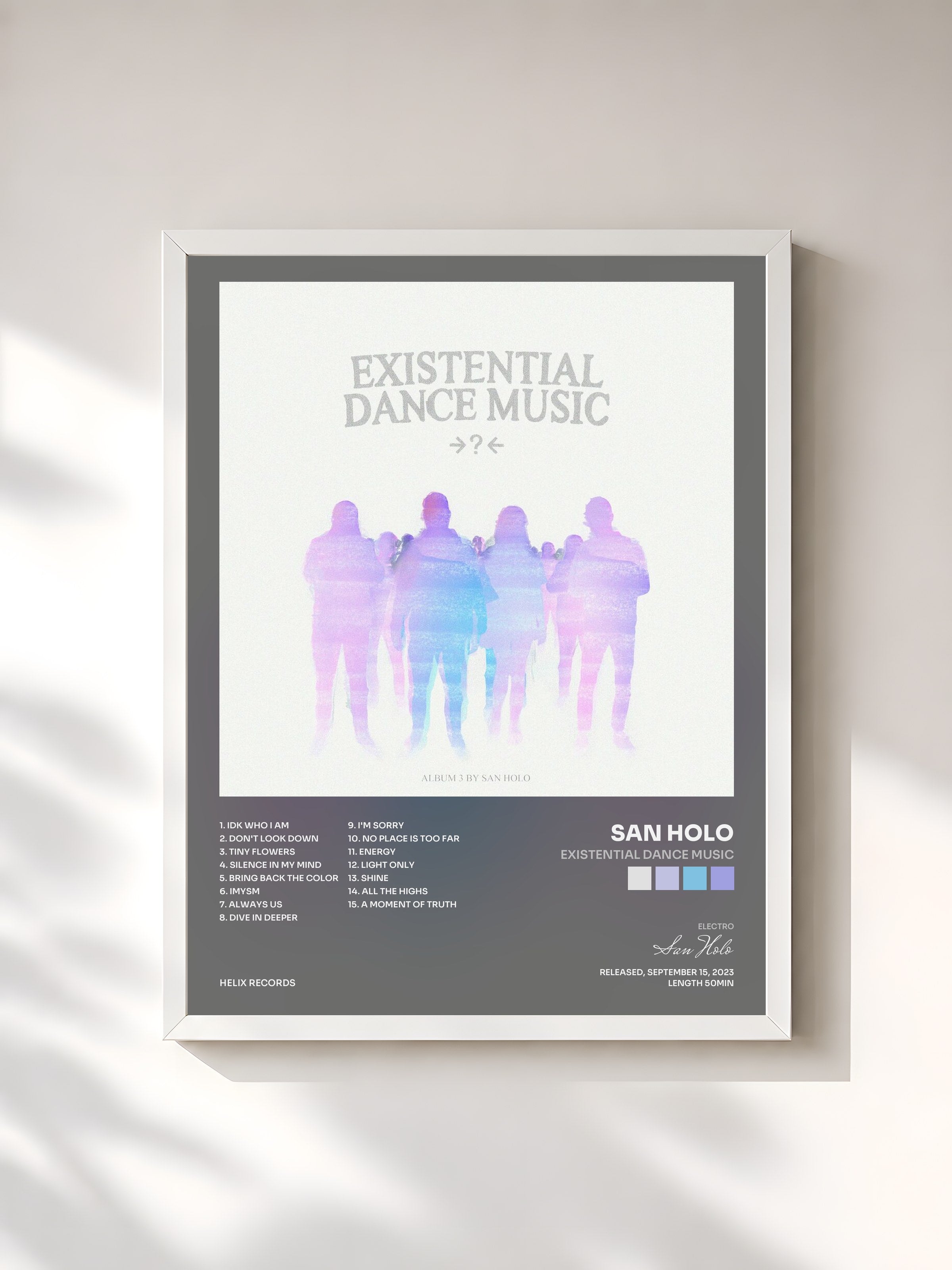 #blanc Tableau de l'album EXISTENTIAL DANCE MUSIC de San Holo, cadre blanc, imprimé et encadré en France